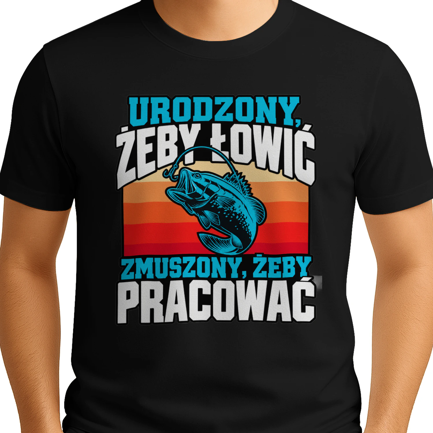 Urodzony Żeby Łowić Zmuszony Żeby Pracować Koszulka, Śmieszny T-Shirt Wędkarski, Retro Ryba i Wędka, Humor Wędkarski, Prezent dla Wędkarza i Miłośnika Ryb