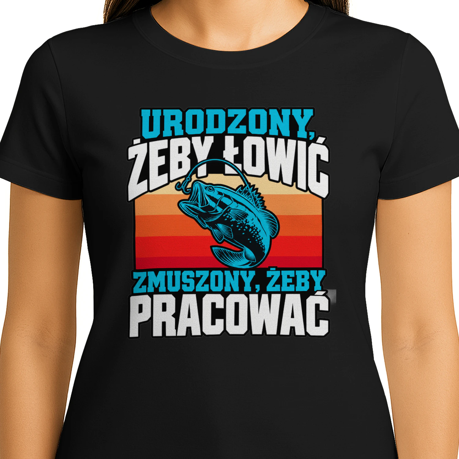 Urodzony Żeby Łowić Zmuszony Żeby Pracować Koszulka, Śmieszny T-Shirt Wędkarski, Retro Ryba i Wędka, Humor Wędkarski, Prezent dla Wędkarza i Miłośnika Ryb