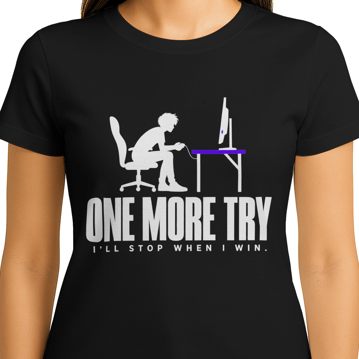 One More Try Gamer T-Shirt, I'll Stop When I Win Gaming Shirt, Funny Retro Pixel Art Video Game Design, Cool Gamer Gift for Men and Women