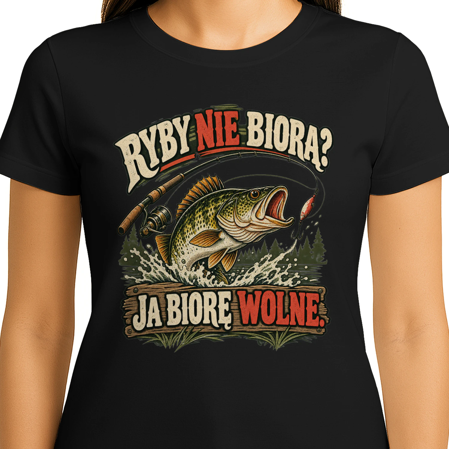 Ryby Nie Biorą Ja Biorę Wolne Koszulka, Śmieszny T-Shirt Wędkarski, Retro Wędkarz z Rybą, Humor Wędkarski, Prezent dla Wędkarza i Miłośnika Łowienia Ryb
