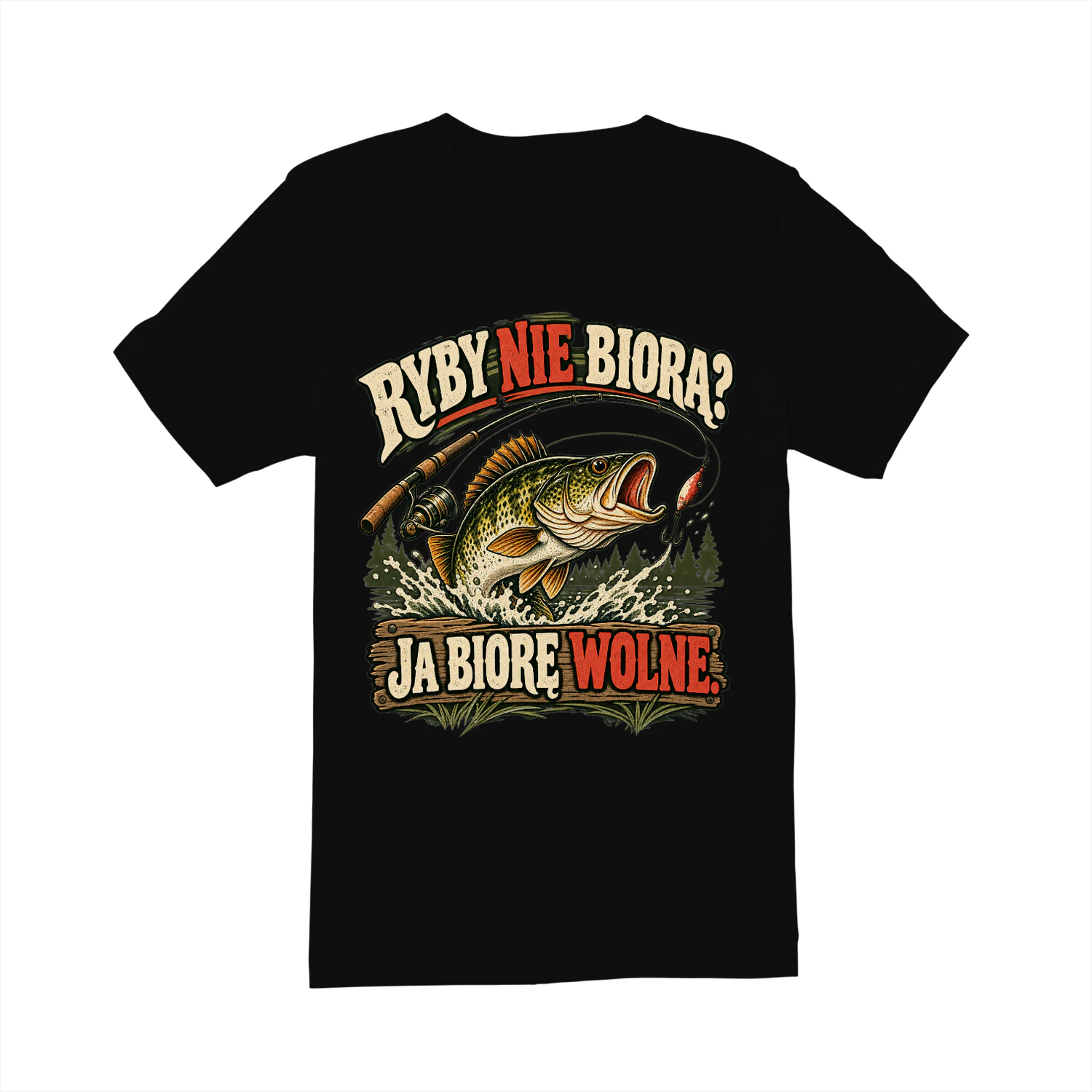 Ryby Nie Biorą Ja Biorę Wolne Koszulka, Śmieszny T-Shirt Wędkarski, Retro Wędkarz z Rybą, Humor Wędkarski, Prezent dla Wędkarza i Miłośnika Łowienia Ryb