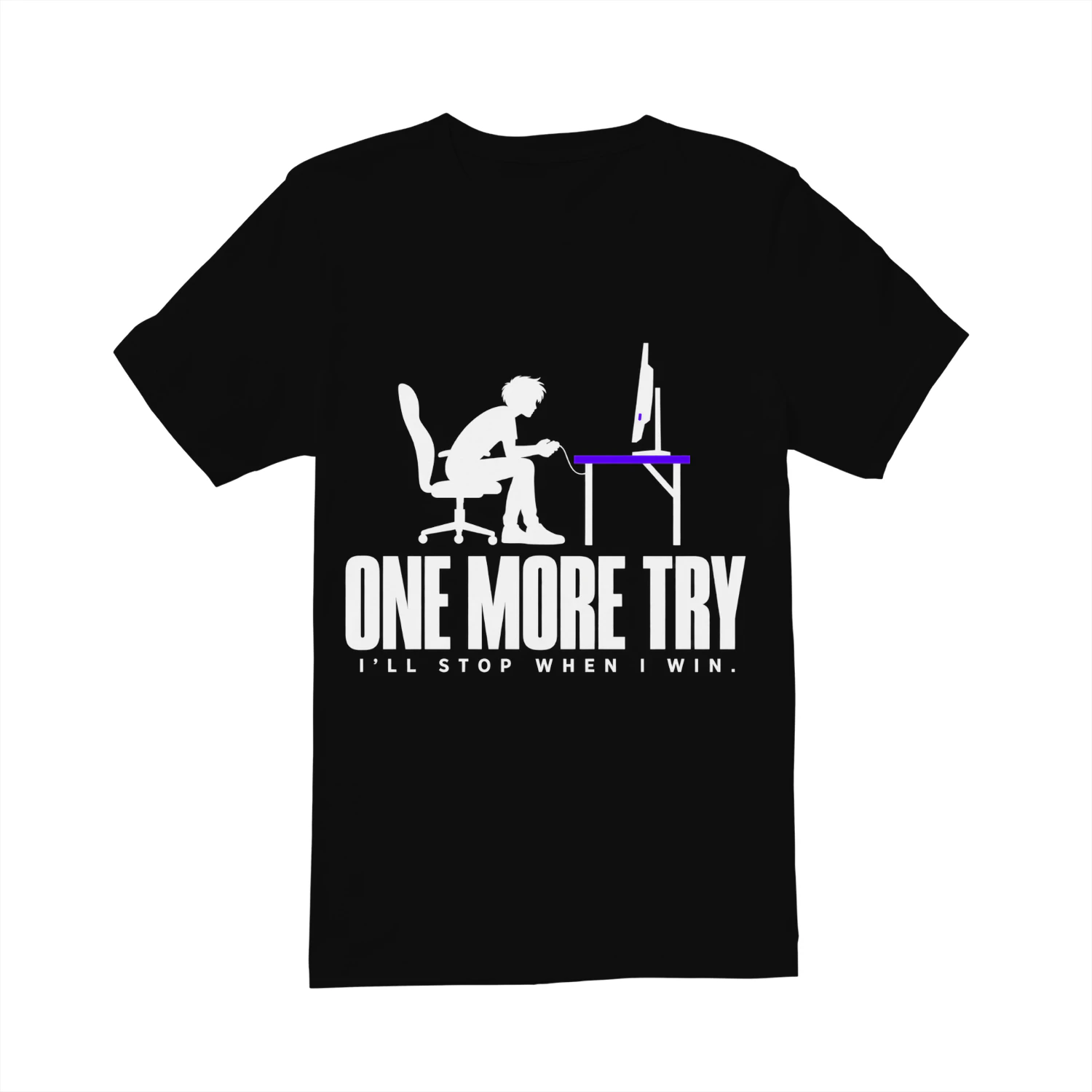 One More Try Gamer T-Shirt, I'll Stop When I Win Gaming Shirt, Funny Retro Pixel Art Video Game Design, Cool Gamer Gift for Men and Women