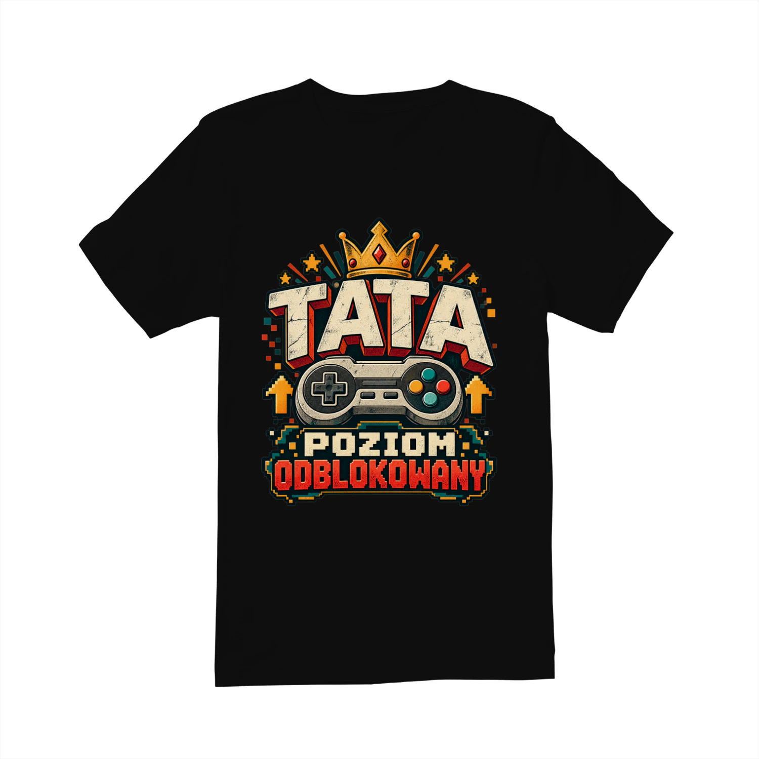 Tata Poziom Odblokowany Koszulka, Śmieszny T-Shirt dla Taty Gracza, Retro Gaming z Padem i Koroną, Prezent dla Przyszłego Ojca, Dzień Ojca, Gamer Dad