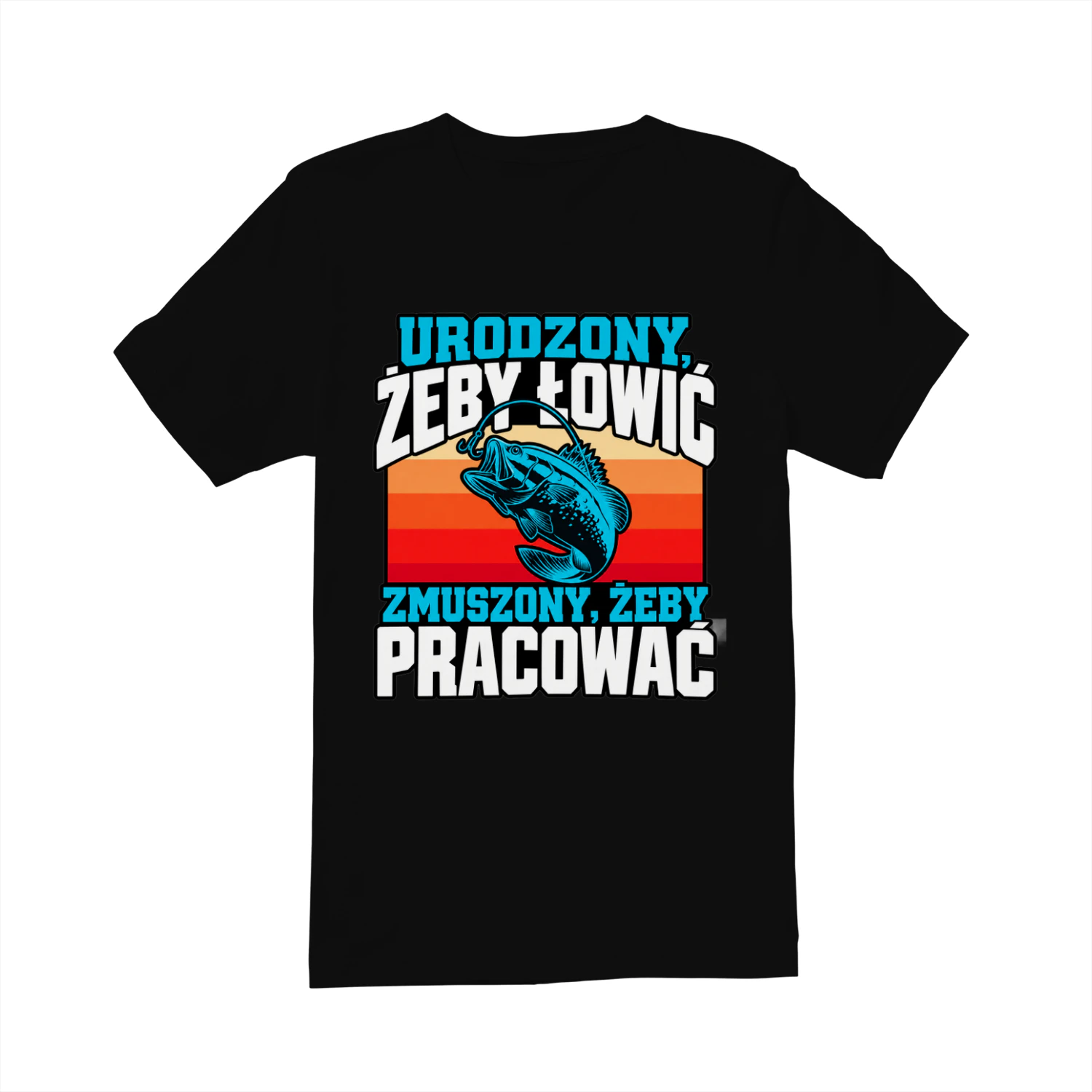 Urodzony Żeby Łowić Zmuszony Żeby Pracować Koszulka, Śmieszny T-Shirt Wędkarski, Retro Ryba i Wędka, Humor Wędkarski, Prezent dla Wędkarza i Miłośnika Ryb