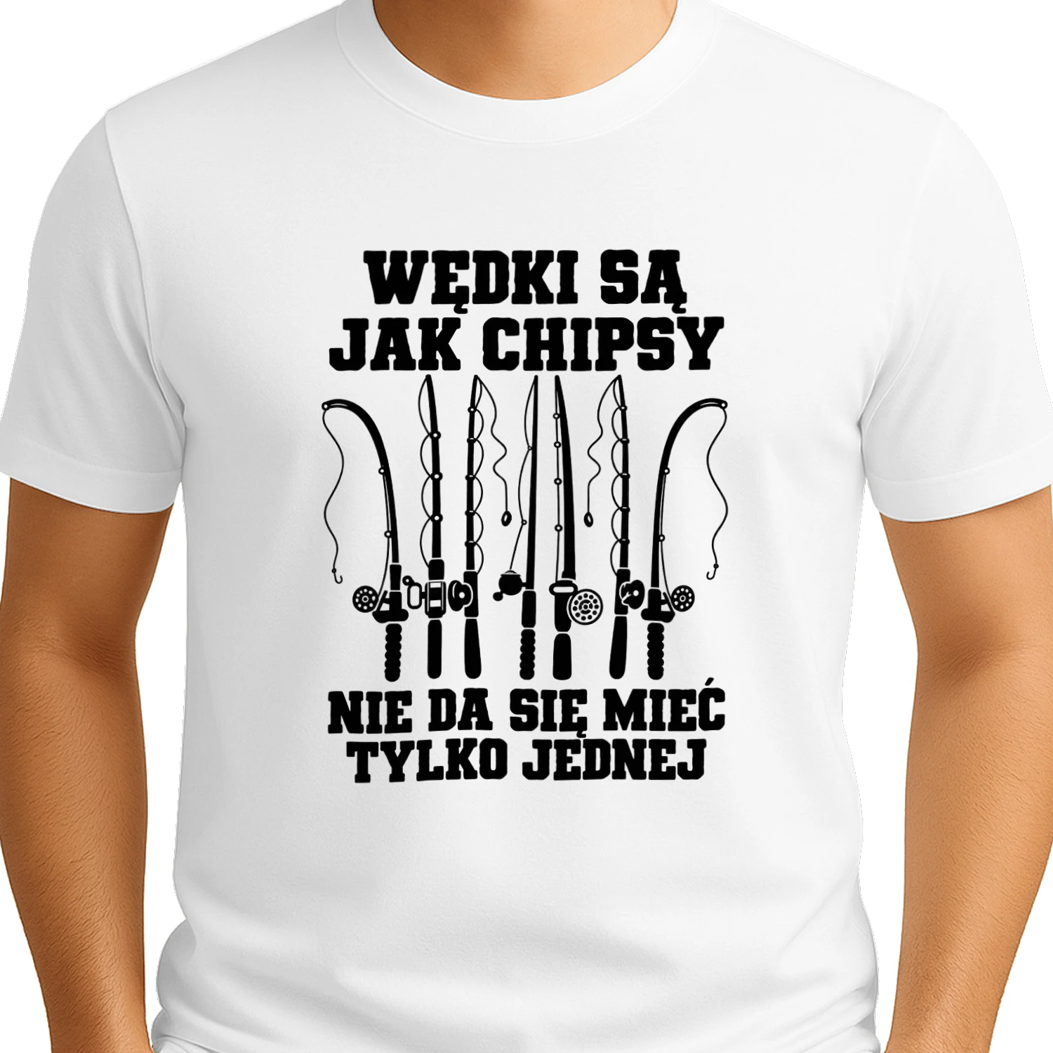 Wędki Są Jak Chipsy Koszulka, Nie Da Się Mieć Tylko Jednej, Śmieszny T-Shirt Wędkarski, Humor dla Wędkarza, Prezent dla Taty i Miłośnika Łowienia Ryb