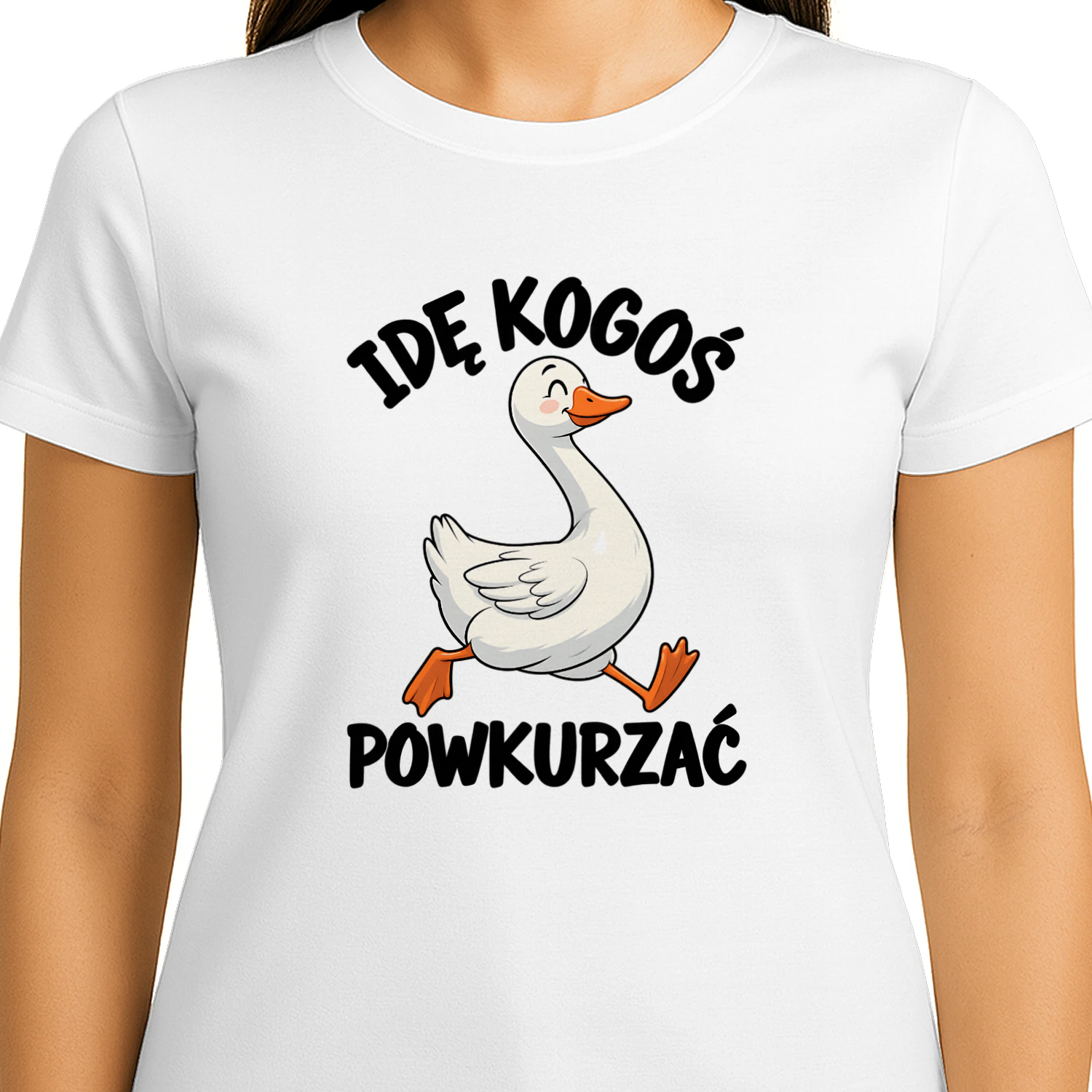 Idę Kogoś Powkurzać Koszulka, Śmieszny T-Shirt z Gęsią, Zabawna Biała Gęś, Humorystyczna Koszulka z Nadrukiem, Prezent dla Niej i Niego