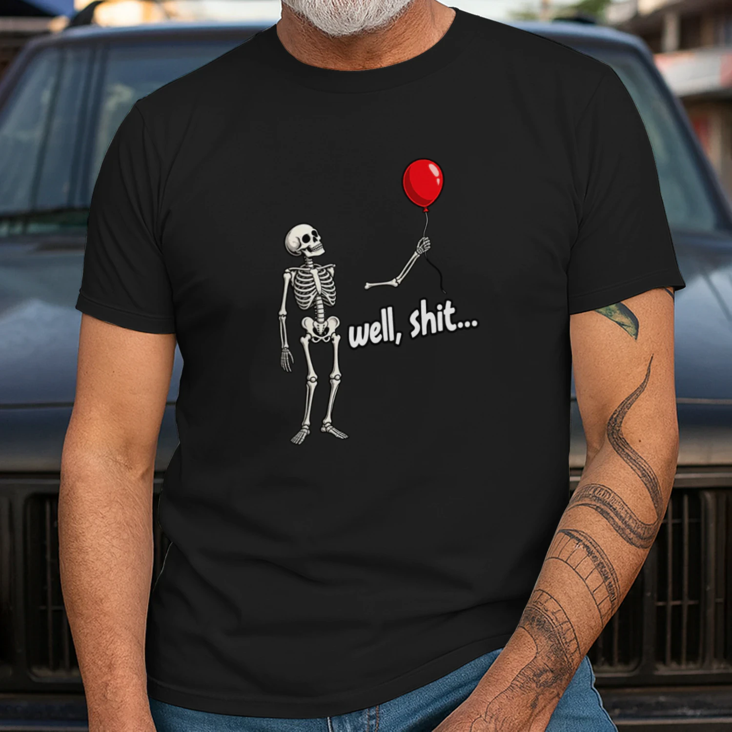 Funny Skeleton Red Balloon Well Sh*t Sarcastic Halloween Unisex T-Shirt