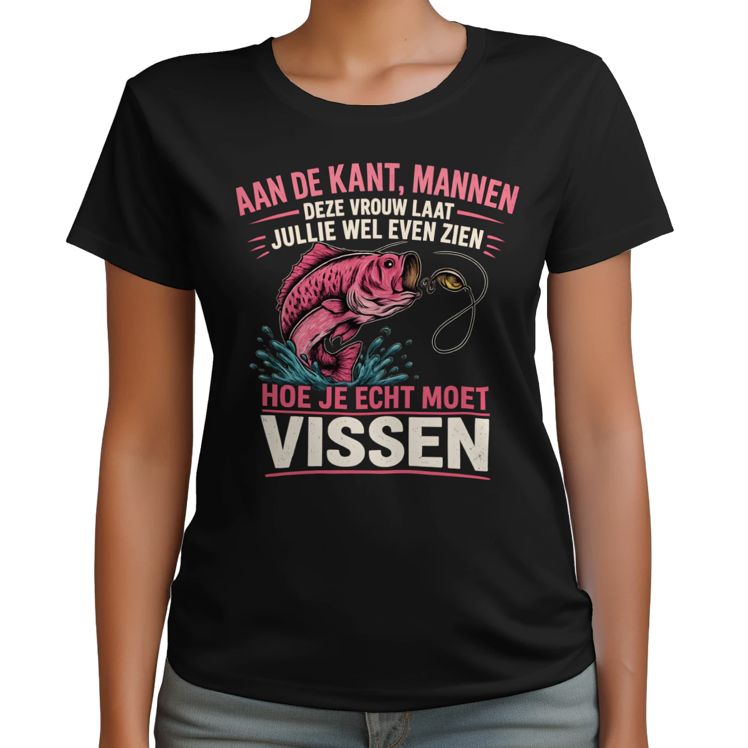 AAN DE KANT, MANNEN DEZE VROUW LAAT JULLIE WEL EVEN ZIEN HOE JE ECHT MOET VISSEN