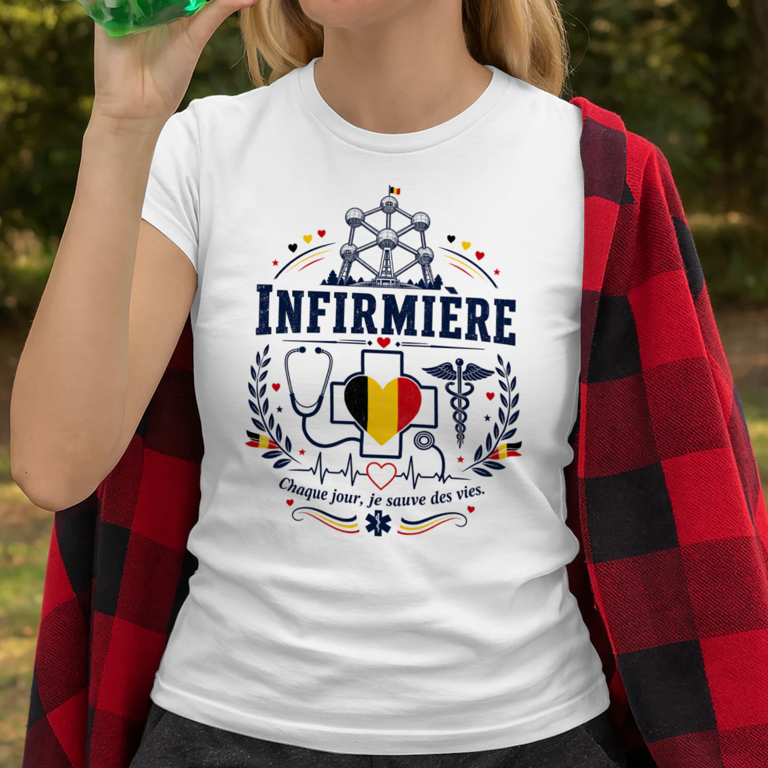 Infirmière Belgique T-Shirt | Cadeau Infirmière Belge | Atomium Belgian Nurse Shirt | Chaque Jour Je Sauve Des Vies | Cadeau Personnel Soignant