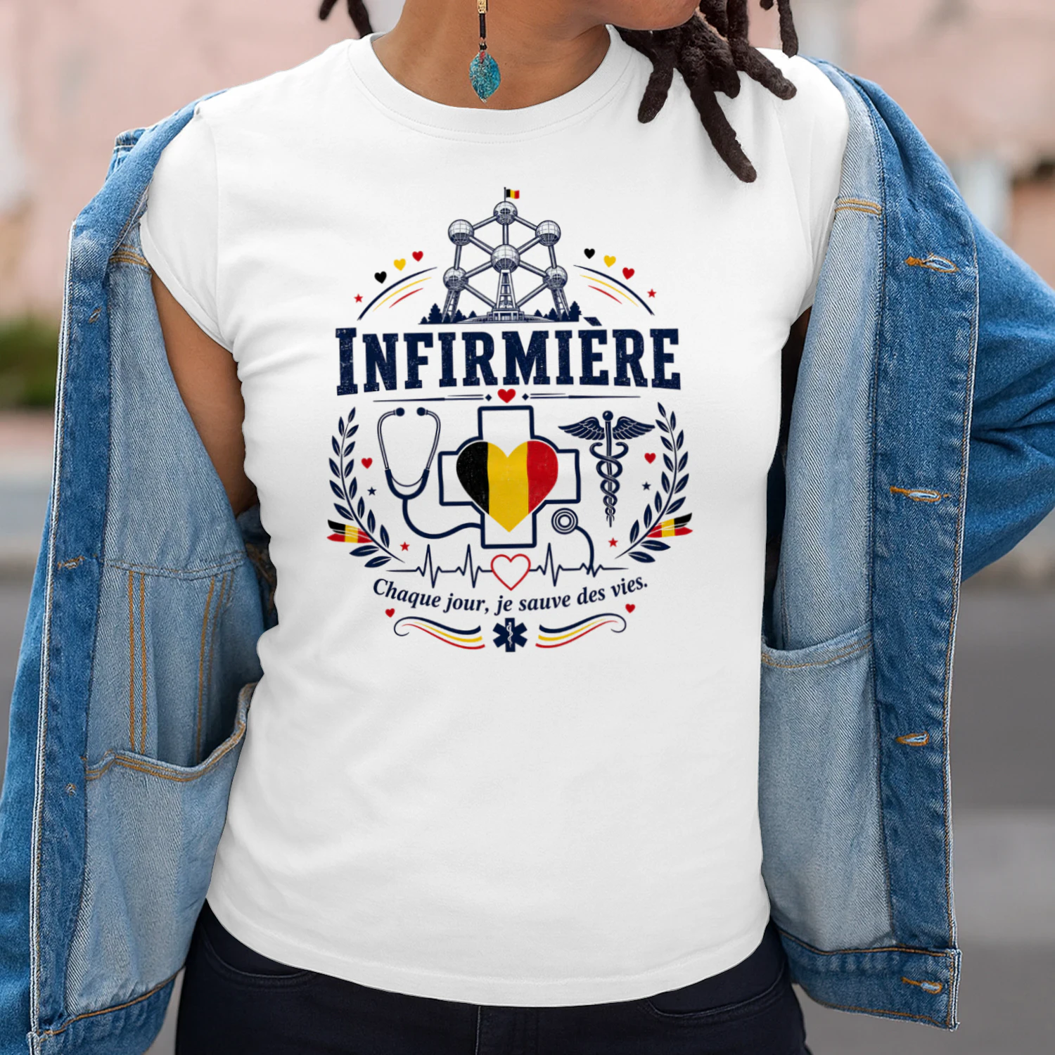 Infirmière Belgique T-Shirt | Cadeau Infirmière Belge | Atomium Belgian Nurse Shirt | Chaque Jour Je Sauve Des Vies | Cadeau Personnel Soignant