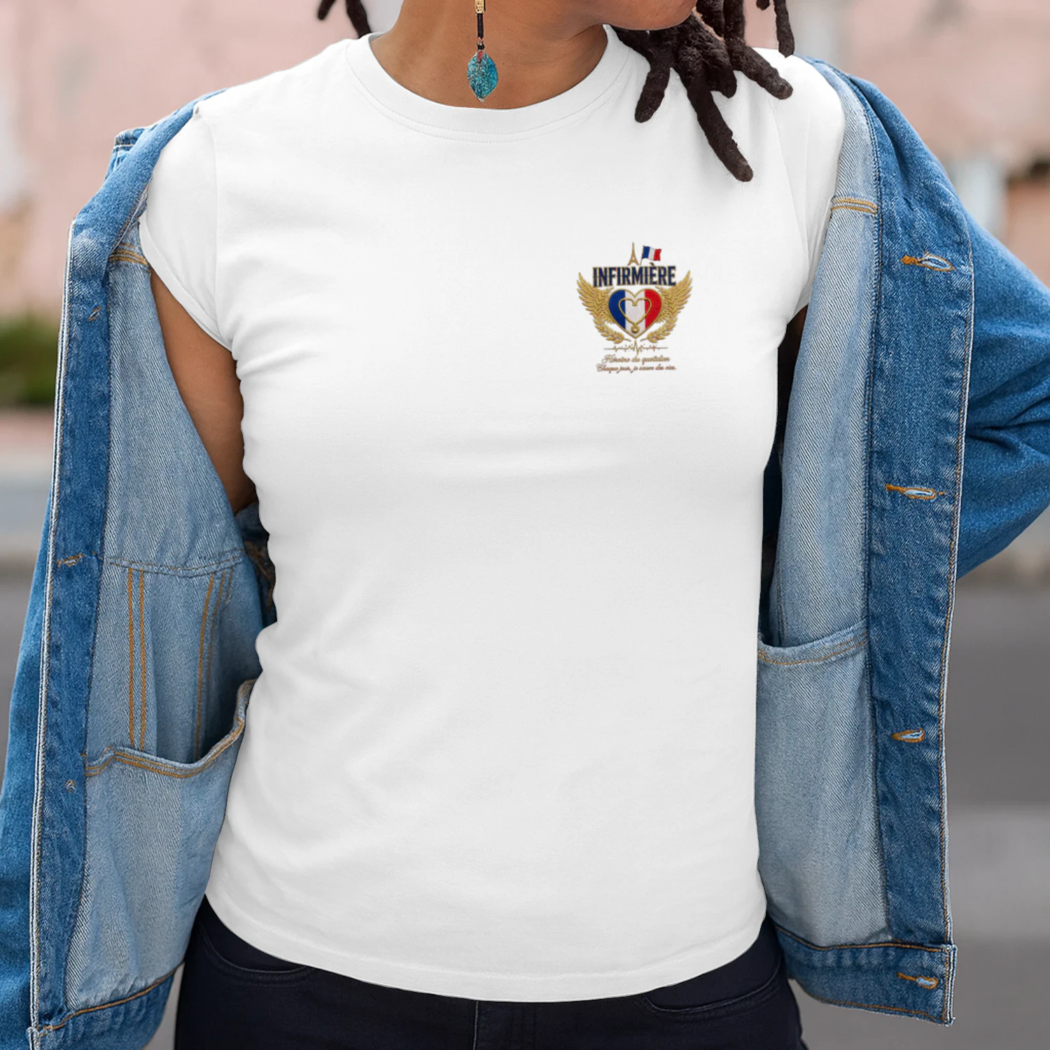 T-shirt Infirmière Française Héroïne du Quotidien - Cadeau Infirmière Personnalisé Drapeau France