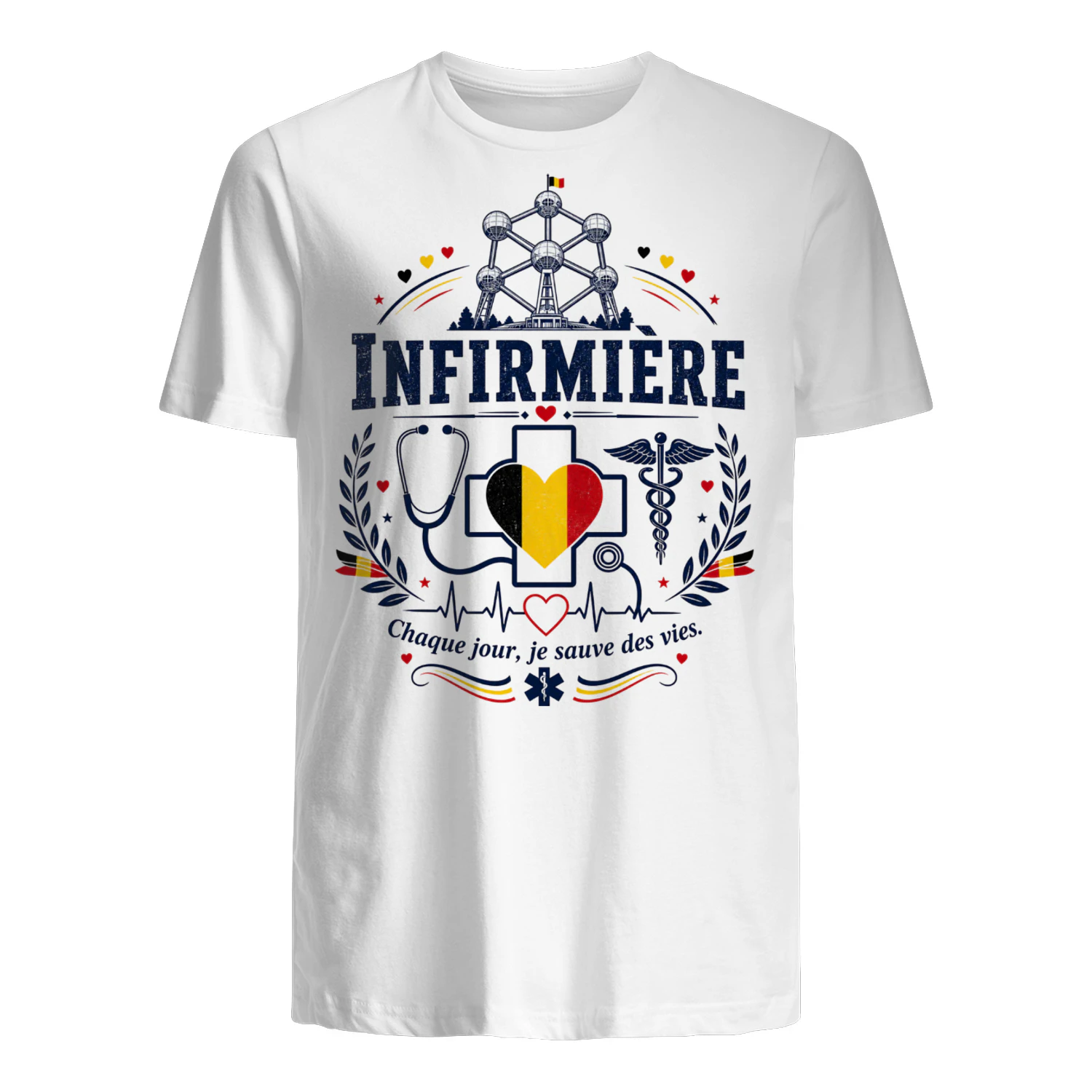 Infirmière Belgique T-Shirt | Cadeau Infirmière Belge | Atomium Belgian Nurse Shirt | Chaque Jour Je Sauve Des Vies | Cadeau Personnel Soignant