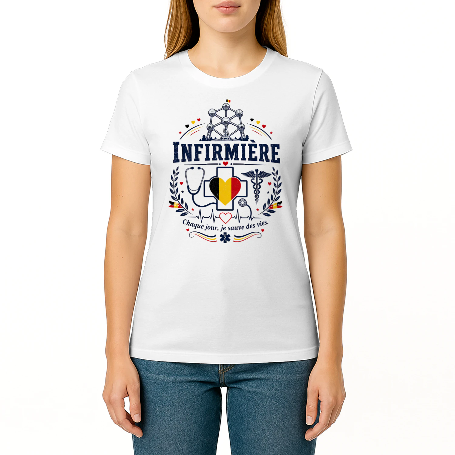 Infirmière Belgique T-Shirt | Cadeau Infirmière Belge | Atomium Belgian Nurse Shirt | Chaque Jour Je Sauve Des Vies | Cadeau Personnel Soignant
