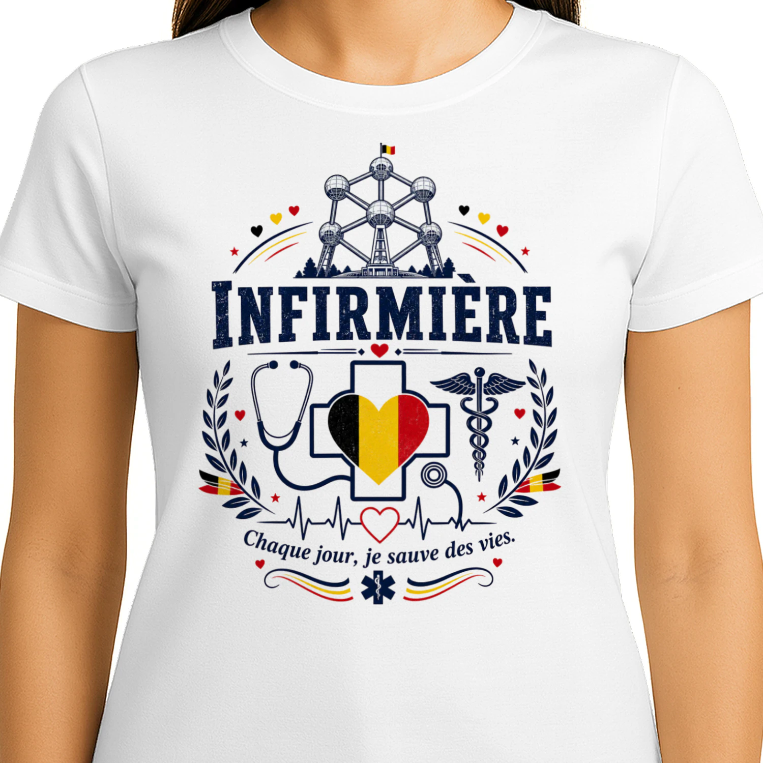 Infirmière Belgique T-Shirt | Cadeau Infirmière Belge | Atomium Belgian Nurse Shirt | Chaque Jour Je Sauve Des Vies | Cadeau Personnel Soignant