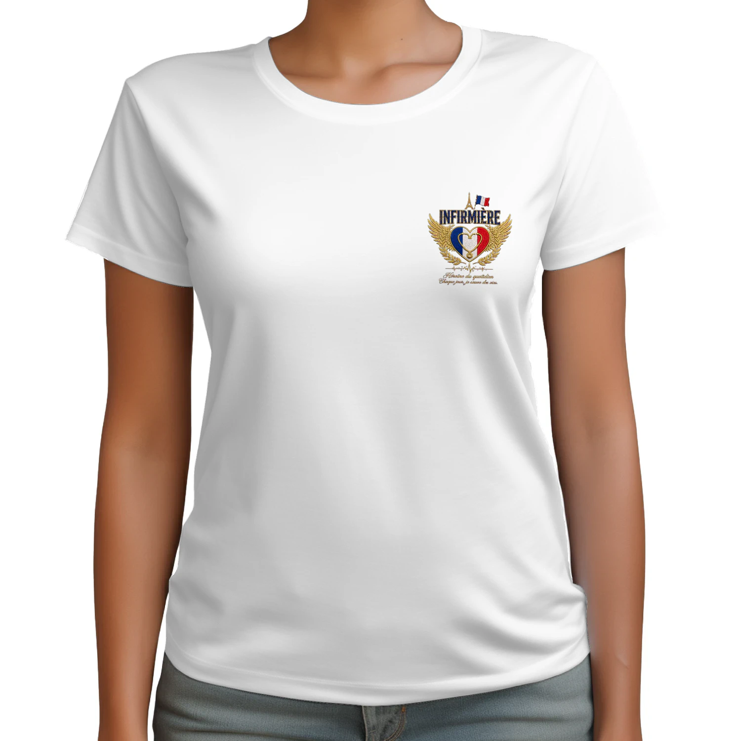 T-shirt Infirmière Française Héroïne du Quotidien - Cadeau Infirmière Personnalisé Drapeau France