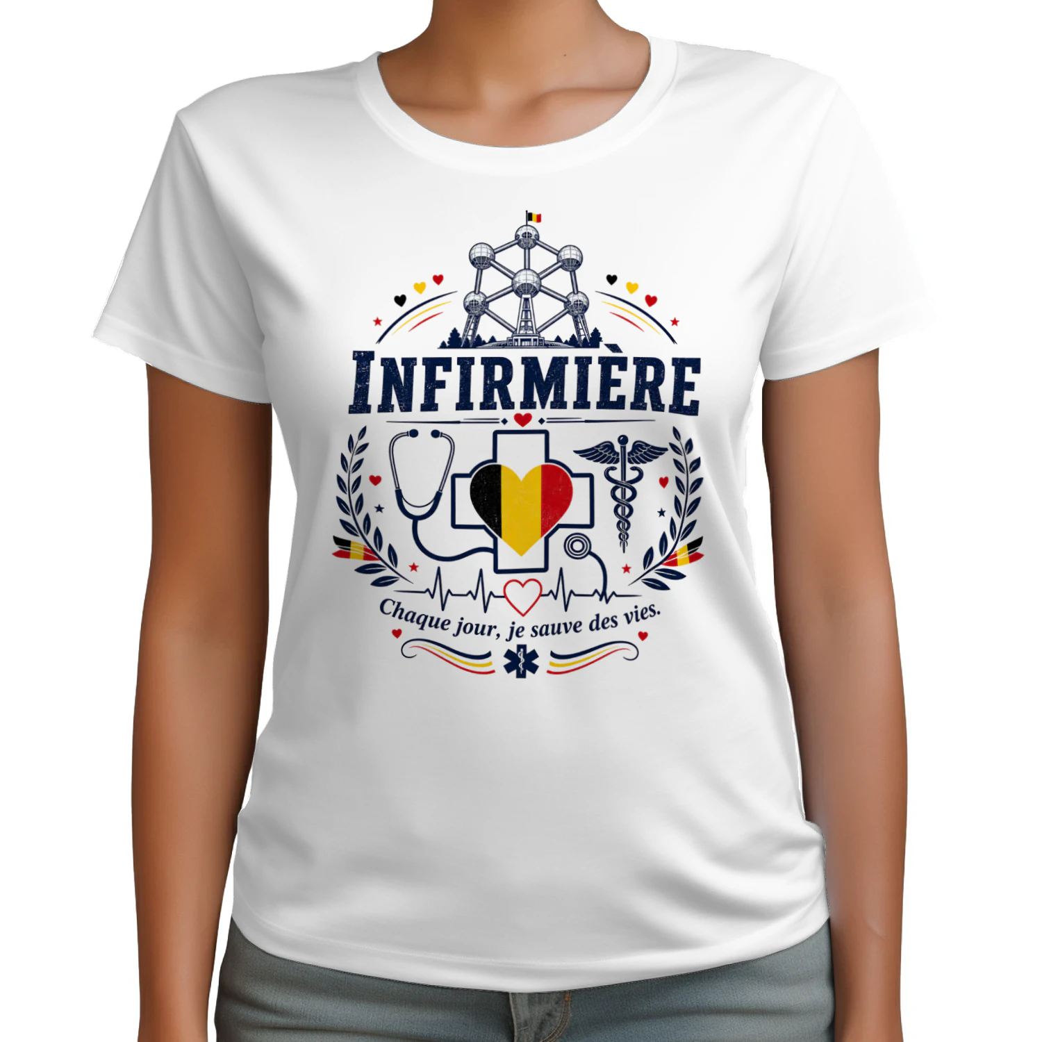 Infirmière Belgique T-Shirt | Cadeau Infirmière Belge | Atomium Belgian Nurse Shirt | Chaque Jour Je Sauve Des Vies | Cadeau Personnel Soignant