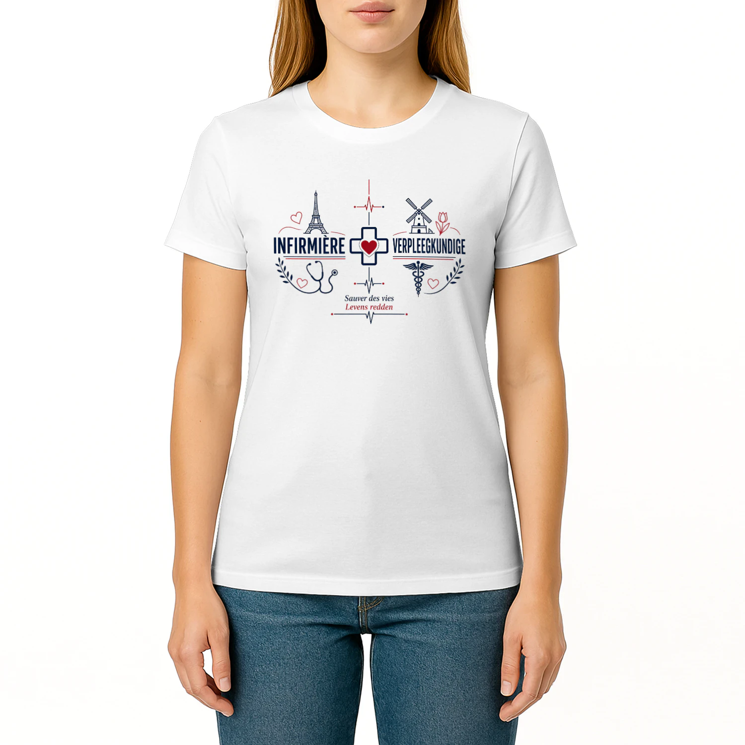 Infirmière Verpleegkundige T-Shirt | Belgium Bilingual Nurse Gift | Soignante Belge | Cadeau Infirmière | Cadeau Verpleegster | Belgian Pride