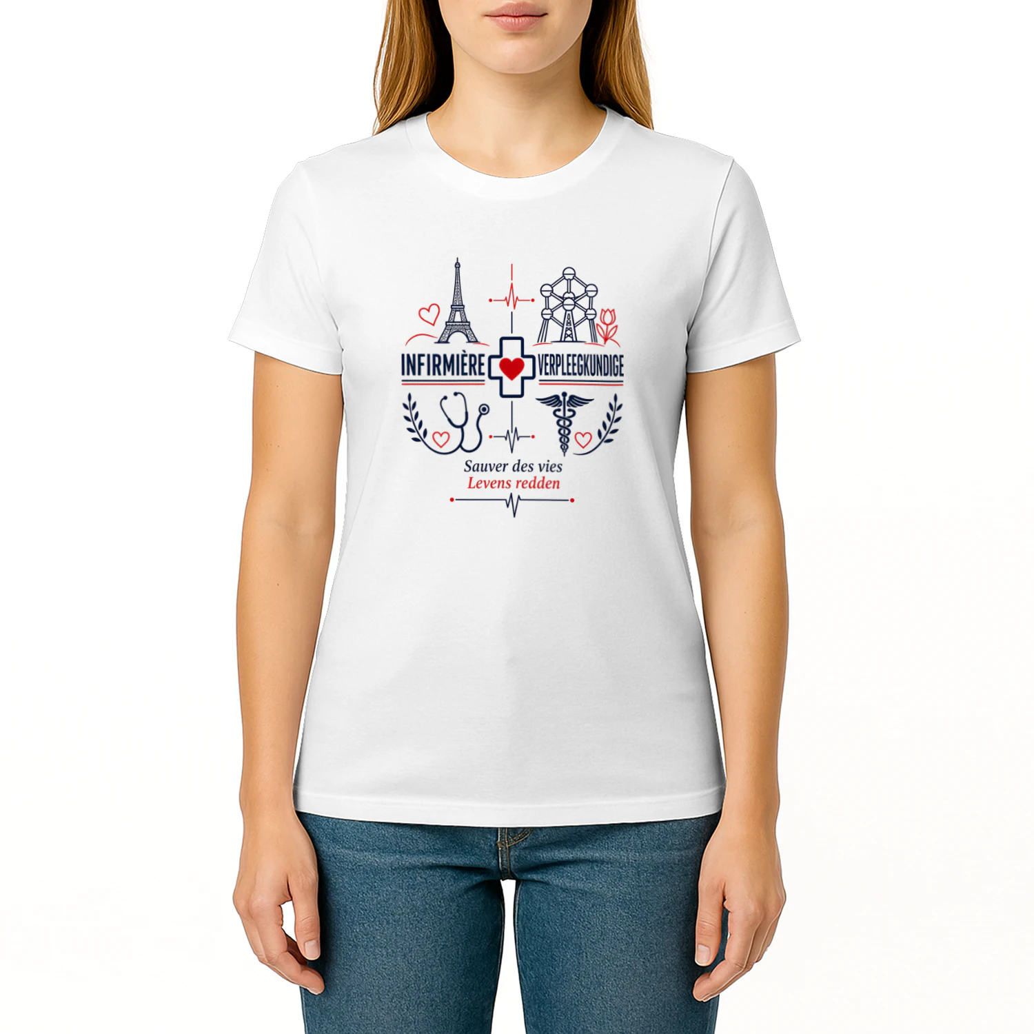 Infirmière Verpleegkundige T-Shirt | Belgium Bilingual Nurse Gift | Soignante Belge | Cadeau Infirmière | Cadeau Verpleegster | Belgian Pride