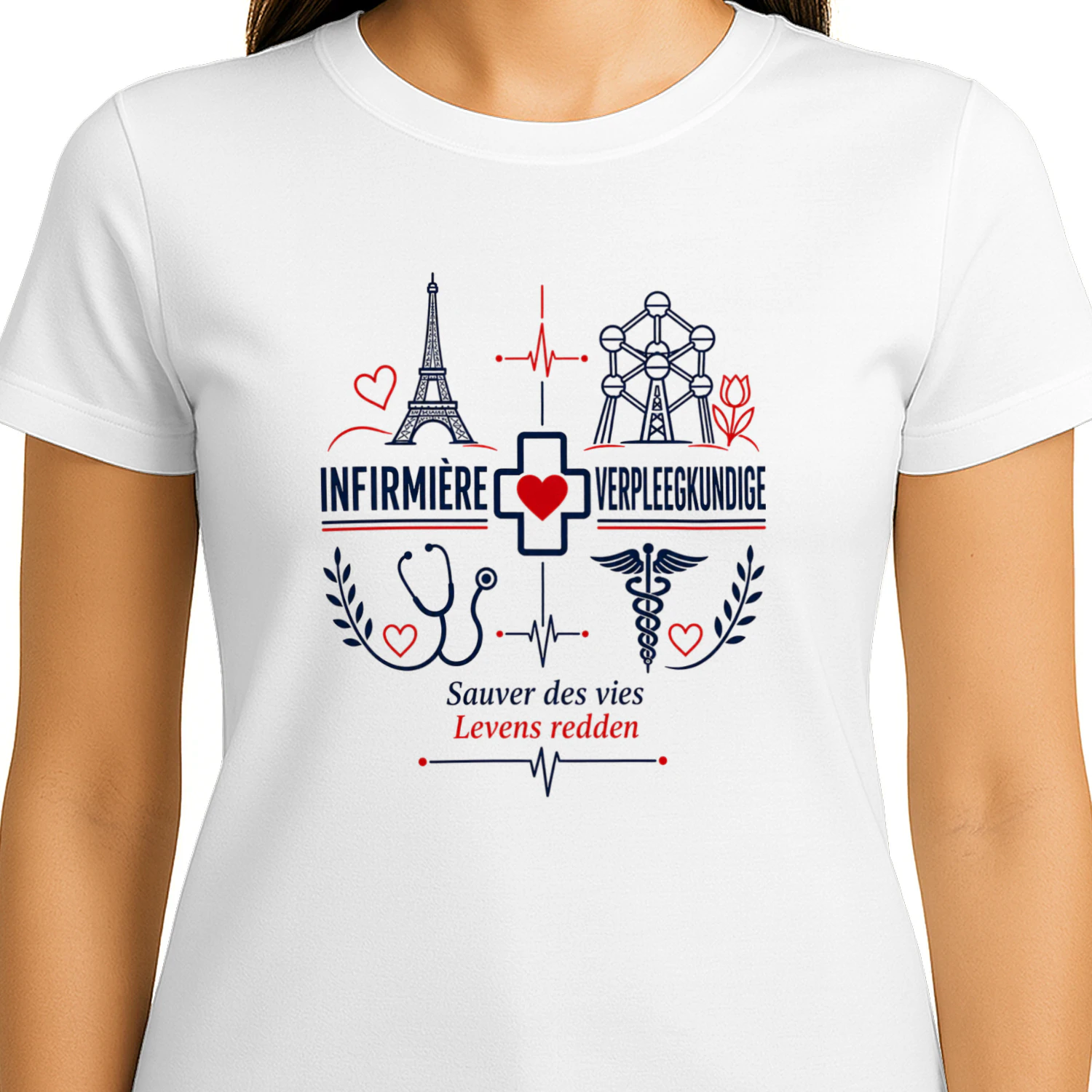 Infirmière Verpleegkundige T-Shirt | Belgium Bilingual Nurse Gift | Soignante Belge | Cadeau Infirmière | Cadeau Verpleegster | Belgian Pride