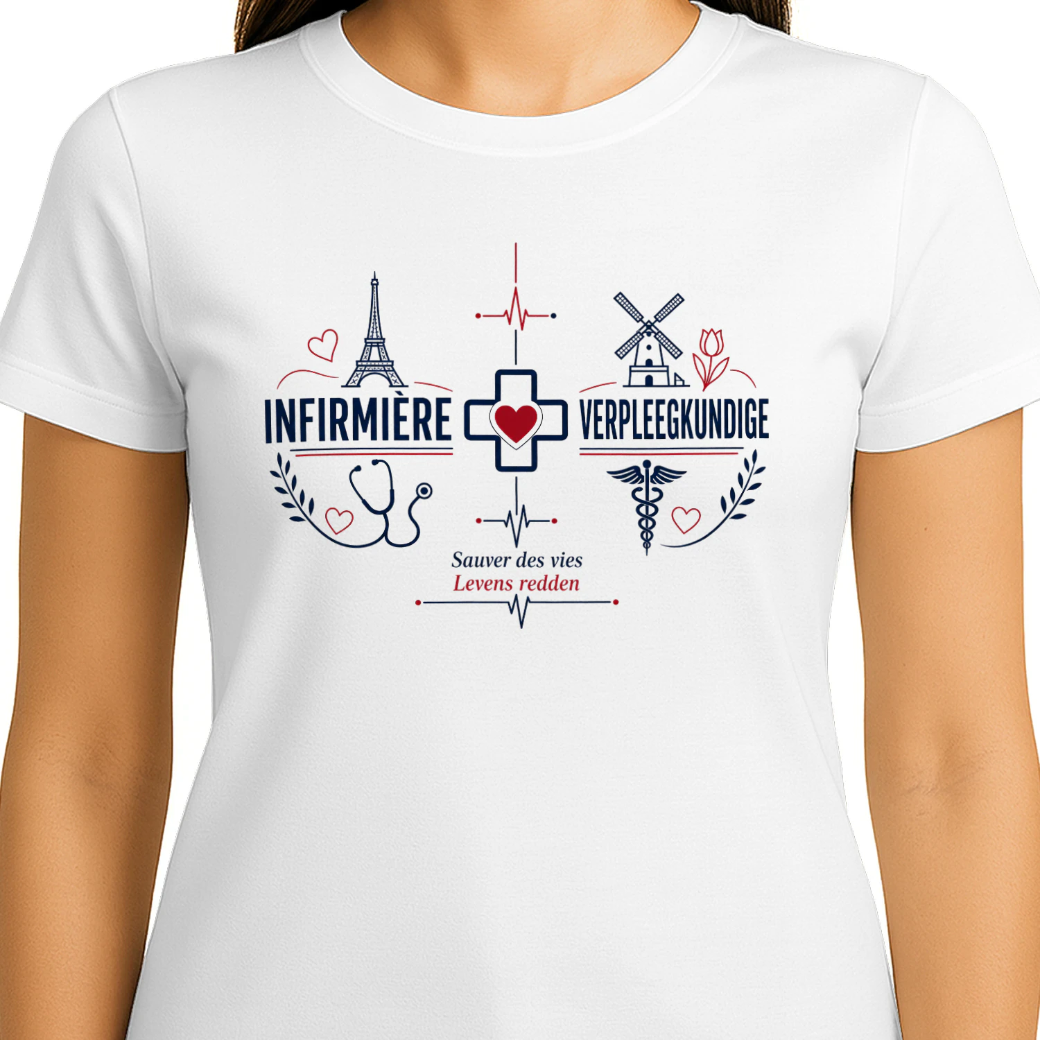 Infirmière Verpleegkundige T-Shirt | Belgium Bilingual Nurse Gift | Soignante Belge | Cadeau Infirmière | Cadeau Verpleegster | Belgian Pride