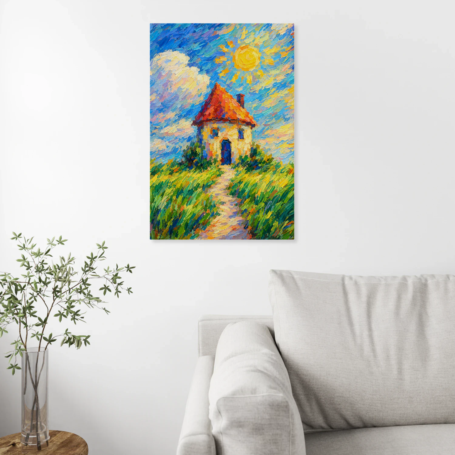 Impressionist Countryside Cottage Painting | Colorful Landscape Art