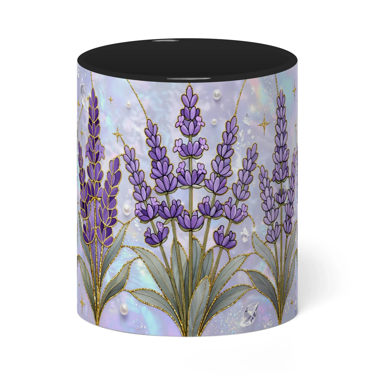 Purple Lavender Dreams Mug - Gold Glitter Botanical Mug for Her
