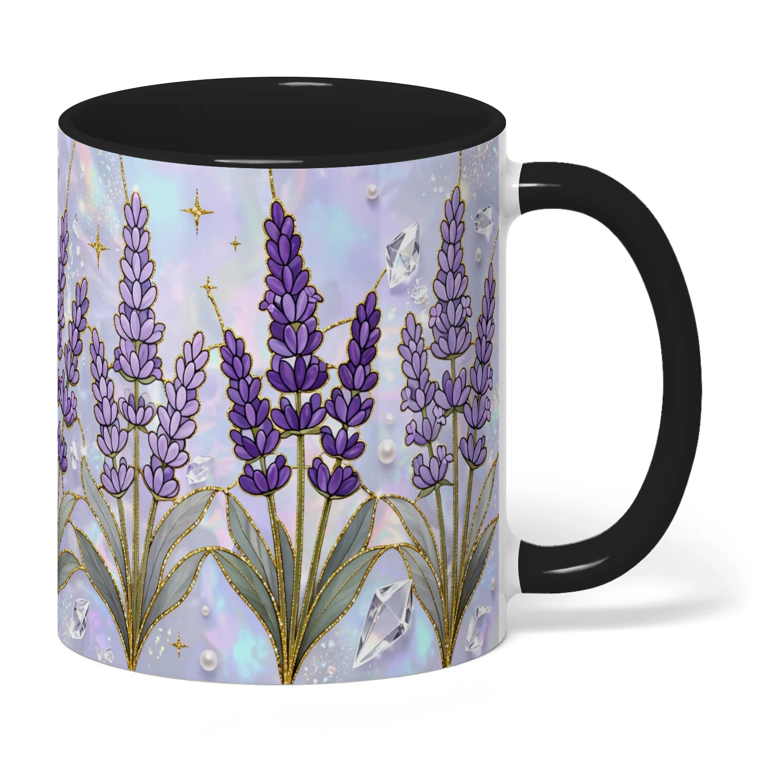 Purple Lavender Dreams Mug - Gold Glitter Botanical Mug for Her