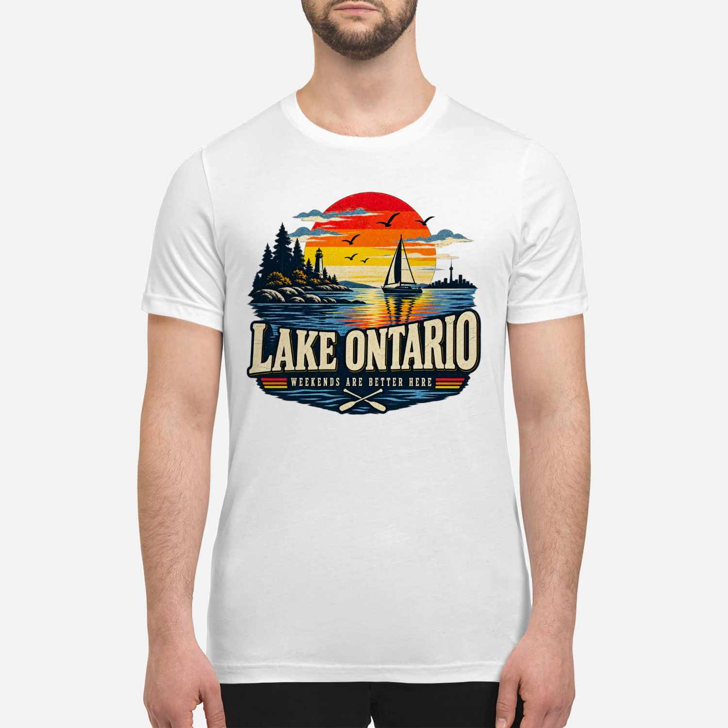Lake Ontario Vintage Sunset T-Shirt, Great Lakes Retro Lake Shirt, Ontario Vacation Gift