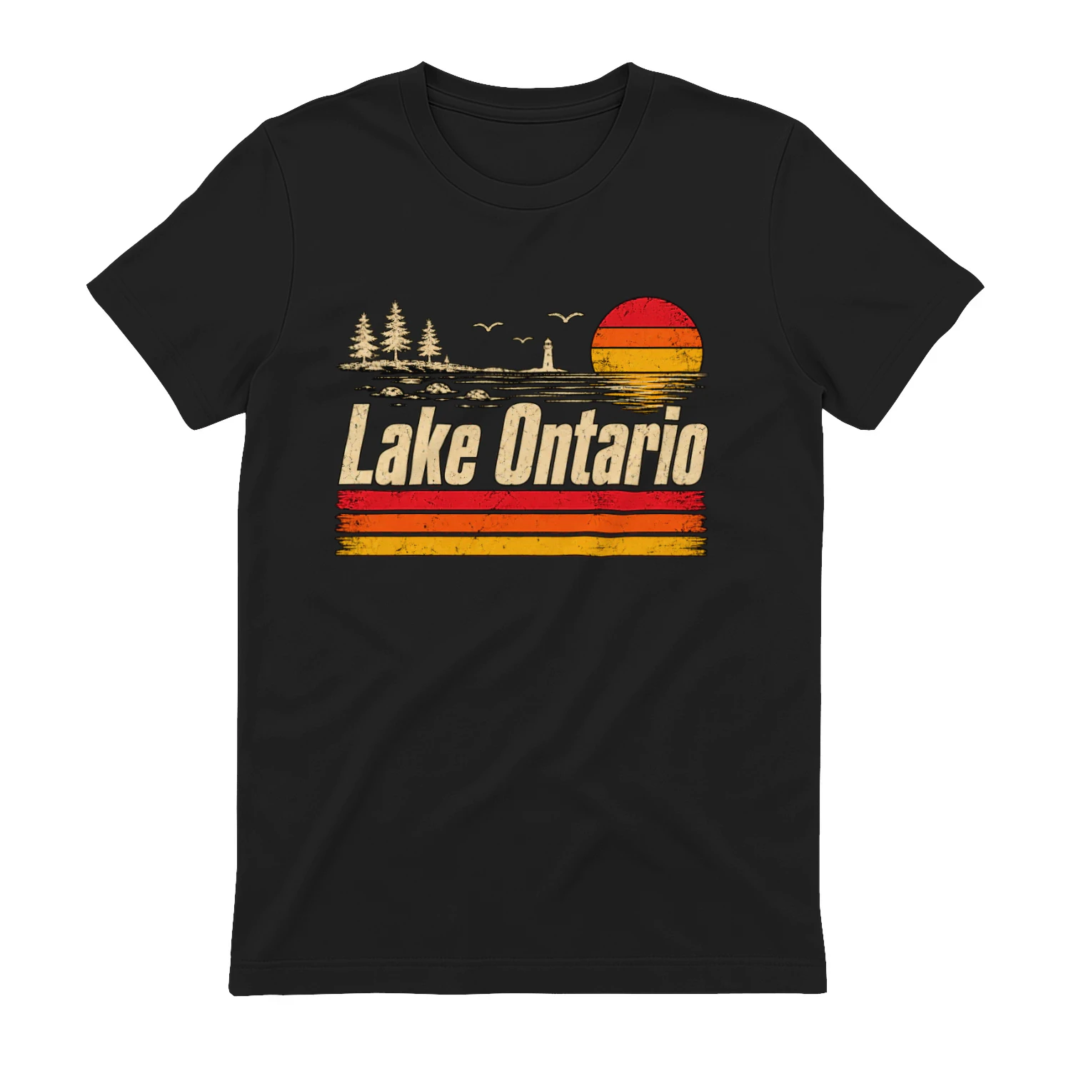 Lake Ontario Retro Classic Unisex T-shirt Vintage Great Lakes Sunset Tee, Cottage Lake Gift for Boaters & Travelers