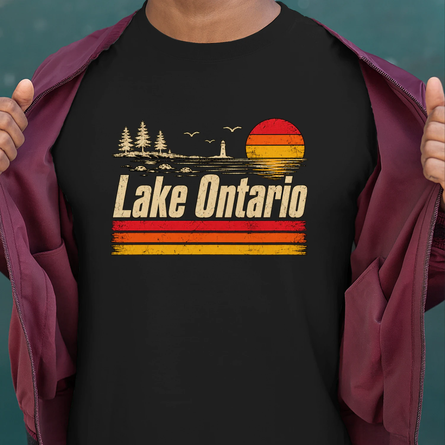 Lake Ontario Retro Classic Unisex T-shirt Vintage Great Lakes Sunset Tee, Cottage Lake Gift for Boaters & Travelers