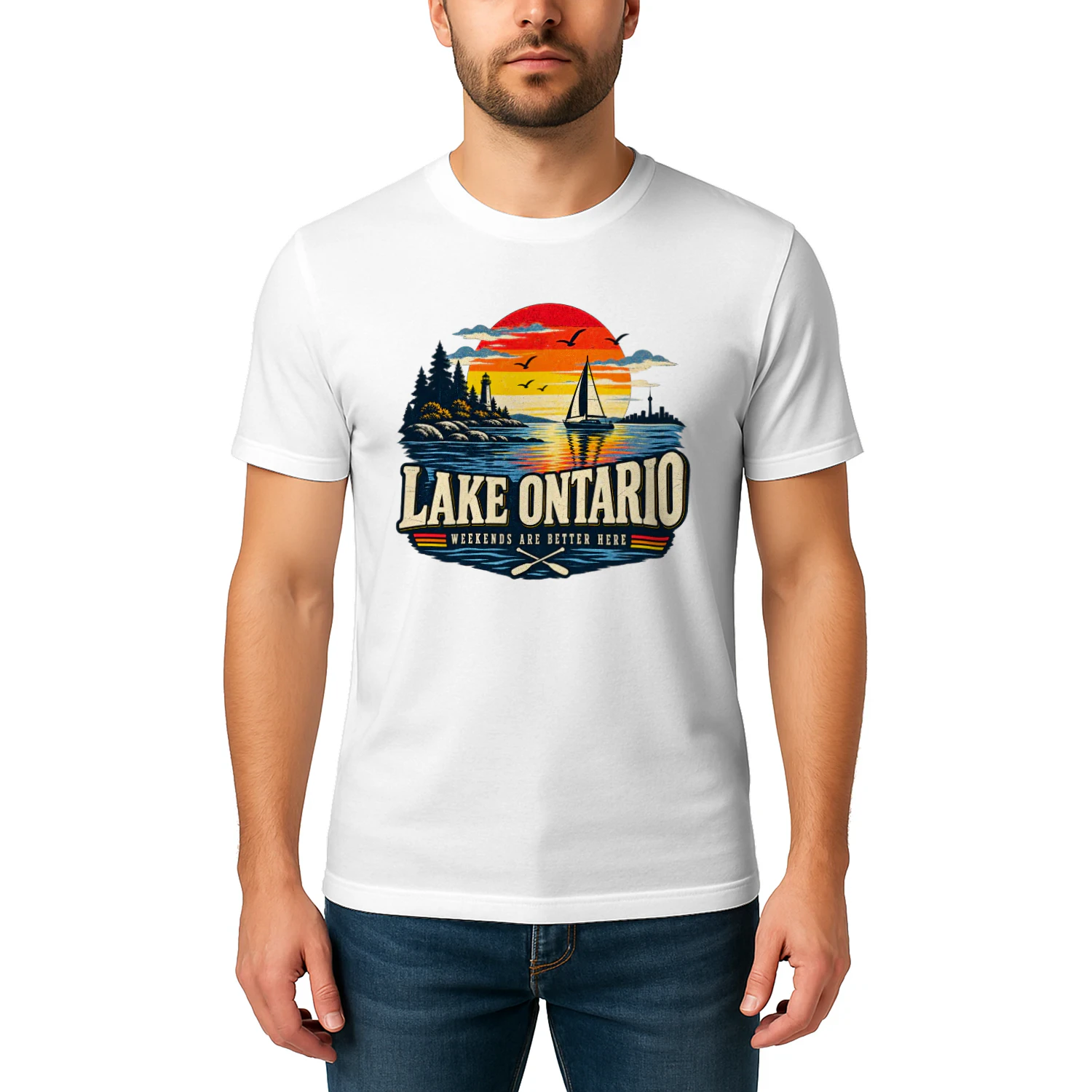 Lake Ontario Vintage Sunset T-Shirt, Great Lakes Retro Lake Shirt, Ontario Vacation Gift