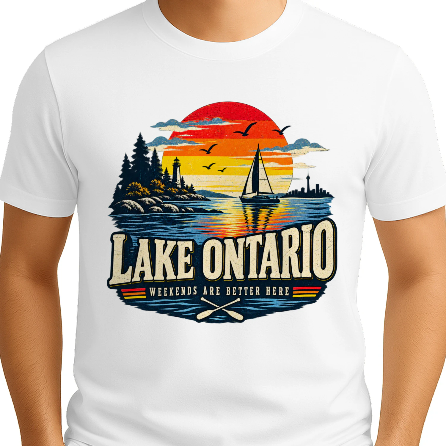 Lake Ontario Vintage Sunset T-Shirt, Great Lakes Retro Lake Shirt, Ontario Vacation Gift