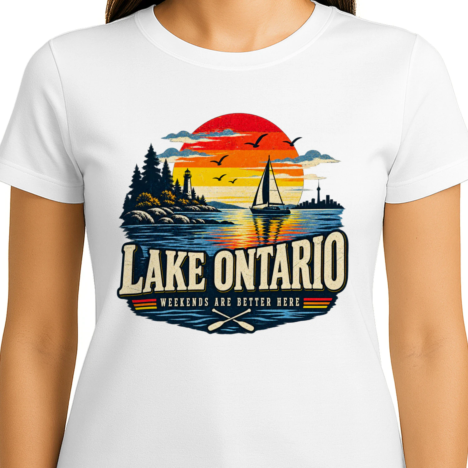 Lake Ontario Vintage Sunset T-Shirt, Great Lakes Retro Lake Shirt, Ontario Vacation Gift