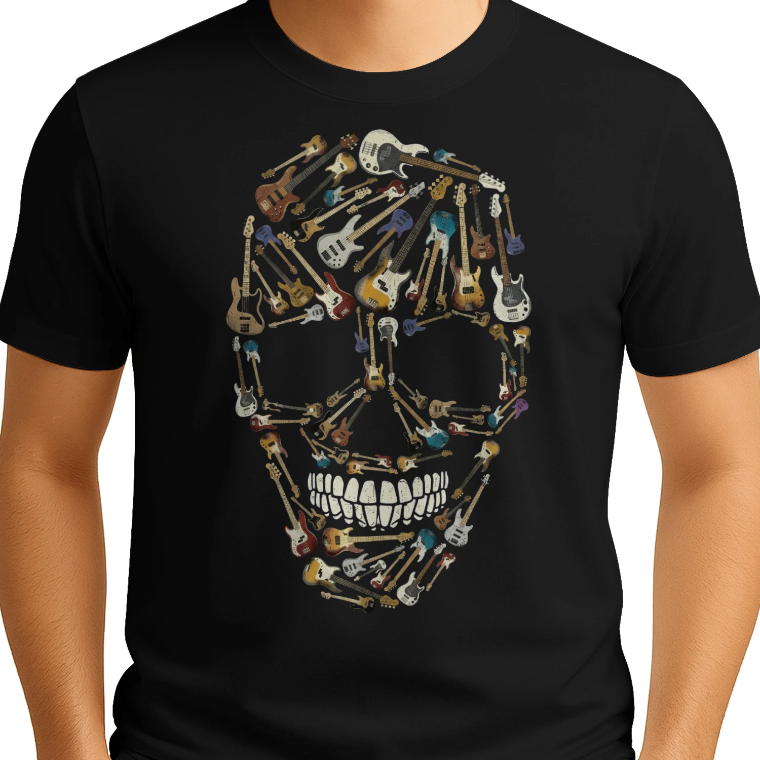 Halloween Bass Bass Guitar Mosaic Skull Tee