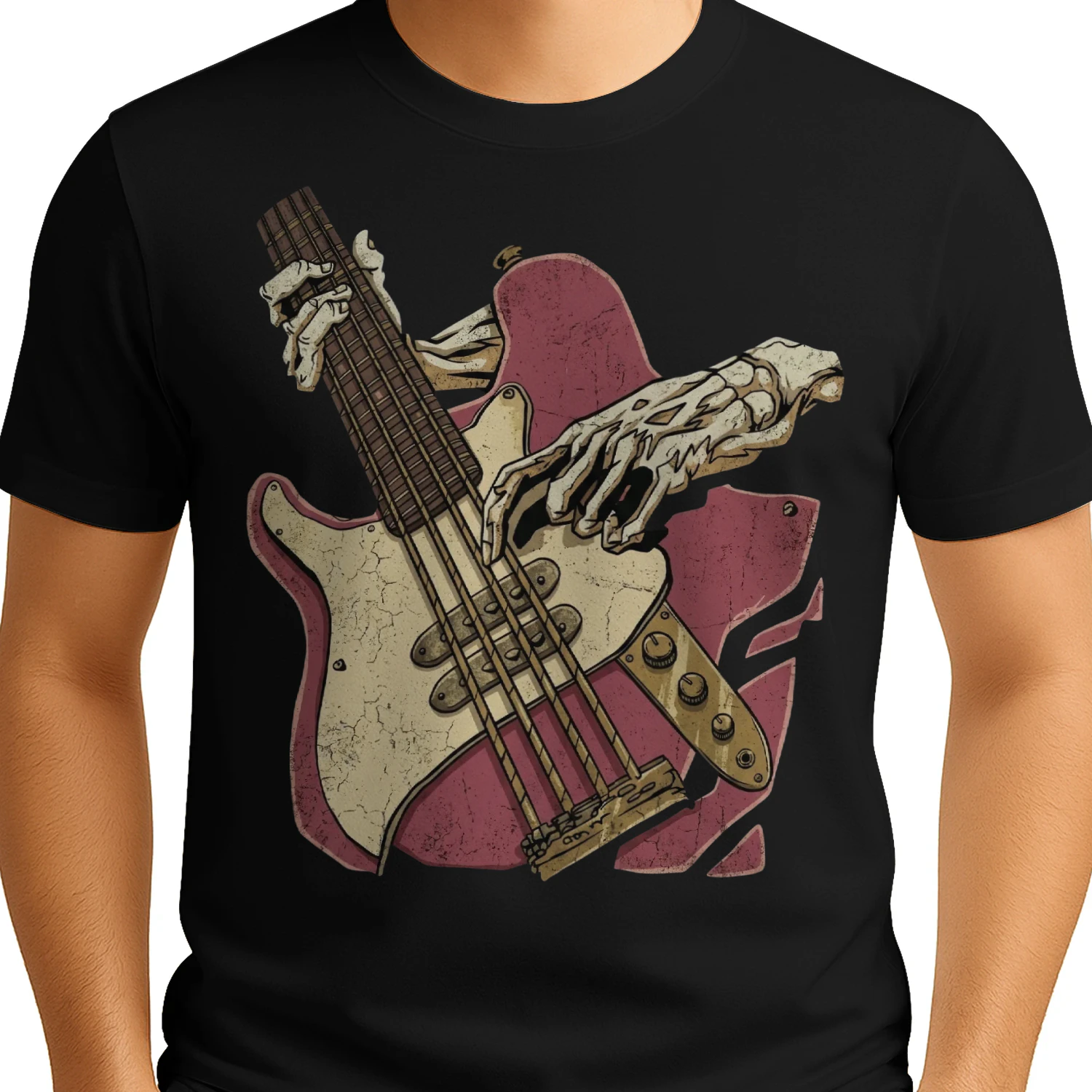 Halloween Bass Skeleton Hands Bass Guitar Tee