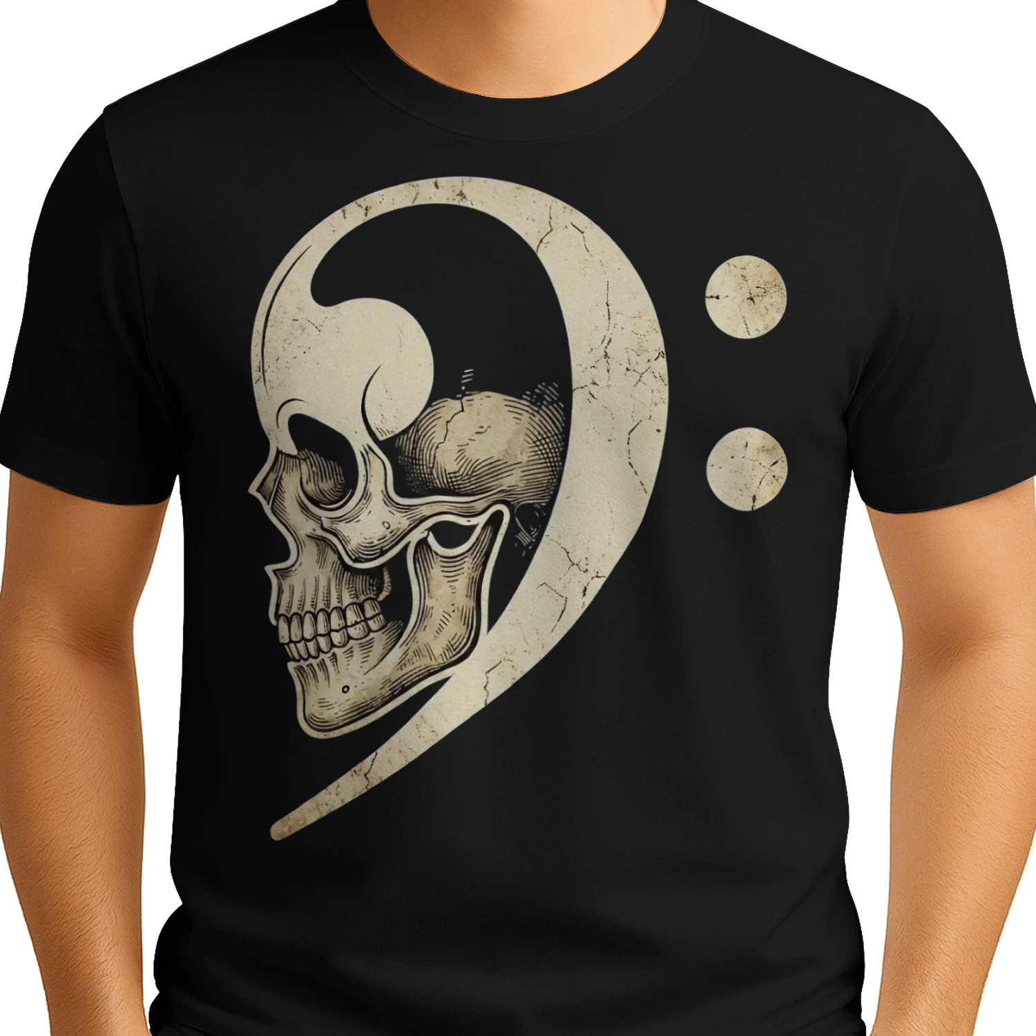 Halloween Bass Gothic Bass Clef Skull T-Shirt