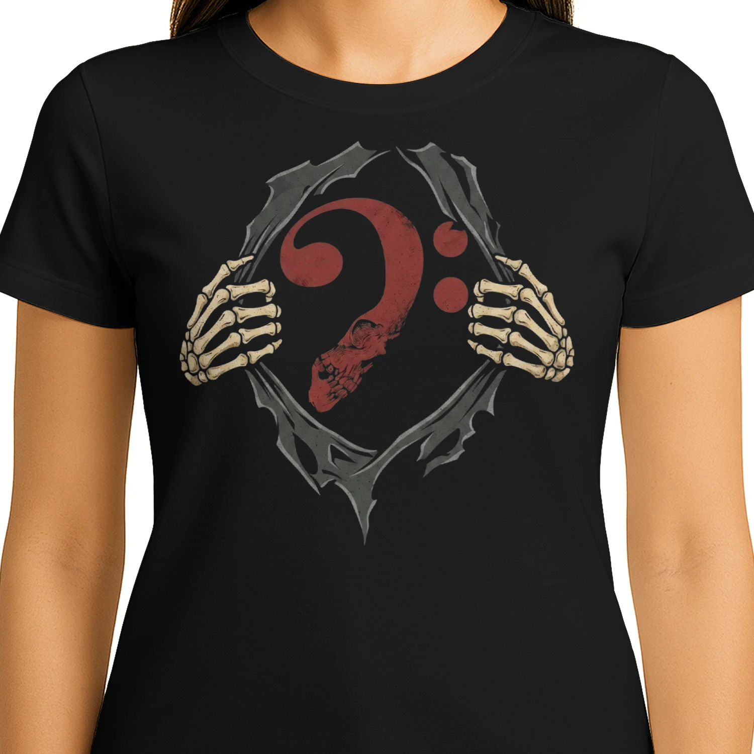 Halloween Bass Dark Fantasy Bass Clef Skull Tee