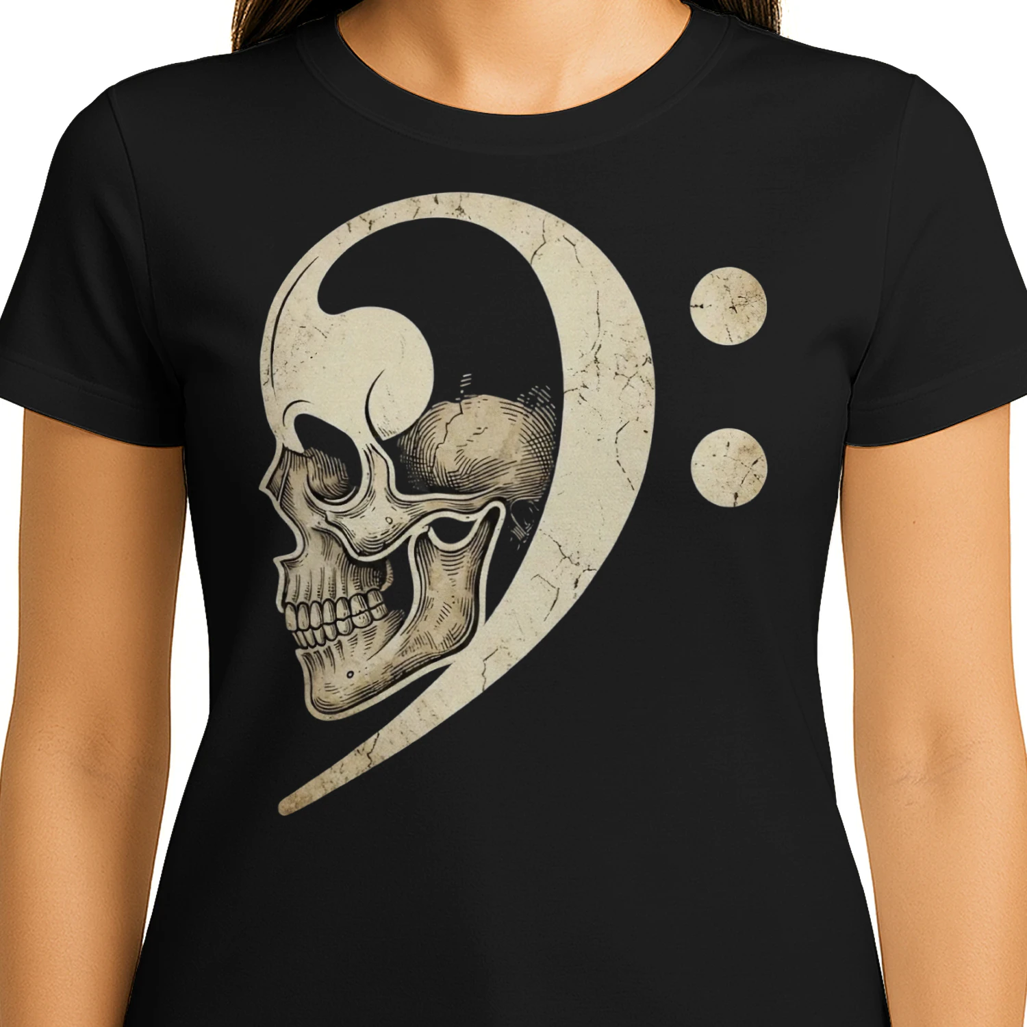 Halloween Bass Gothic Bass Clef Skull T-Shirt