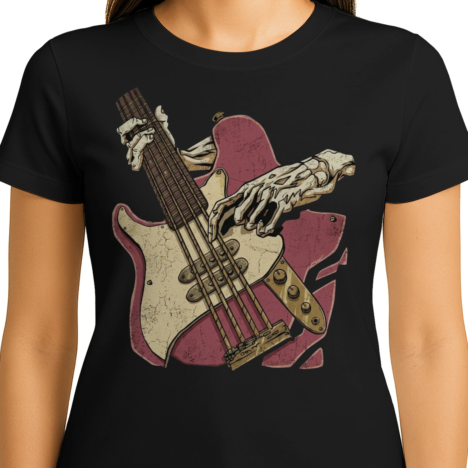 Halloween Bass Skeleton Hands Bass Guitar Tee