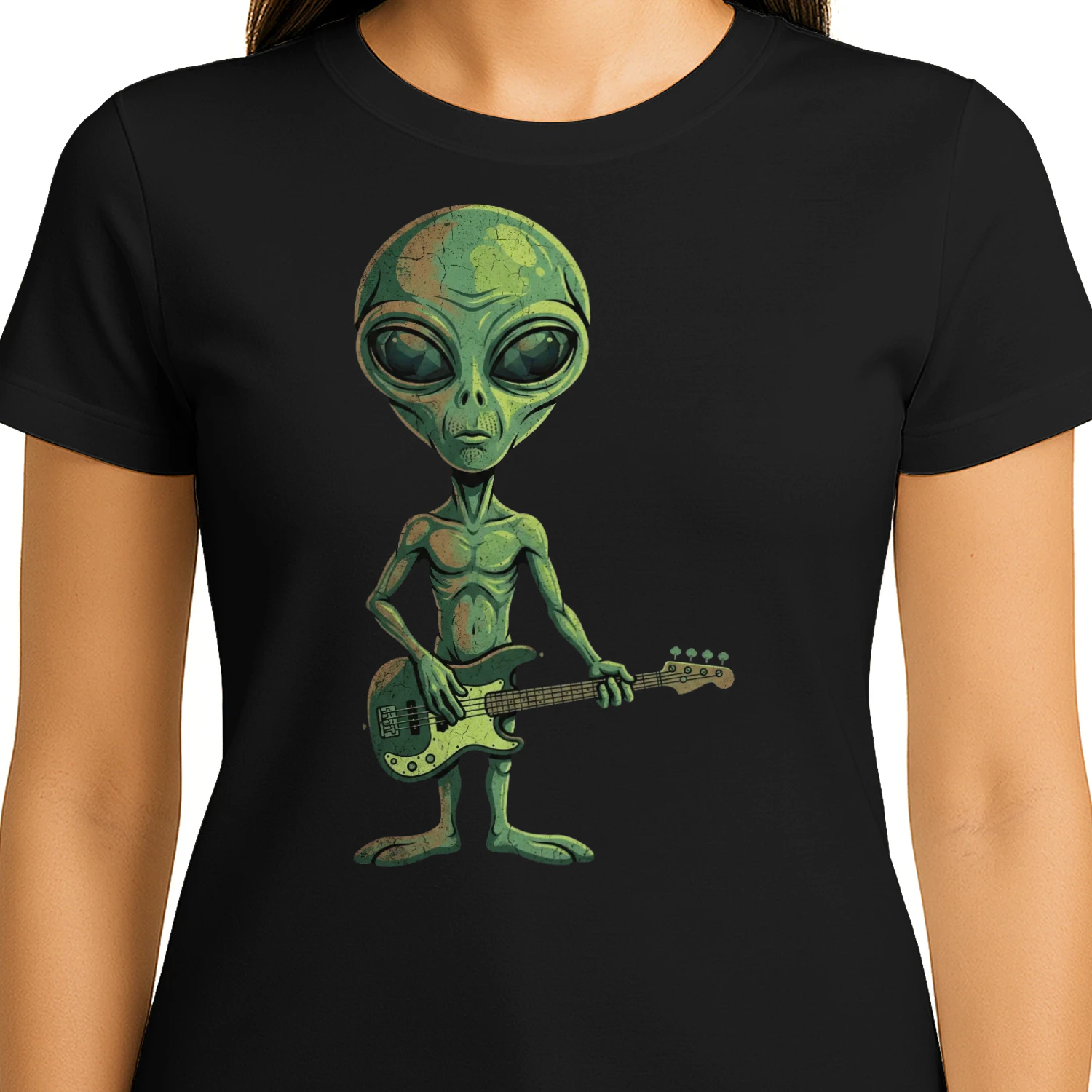 Bass Cool Alien Bassist Graphic T-Shirt
