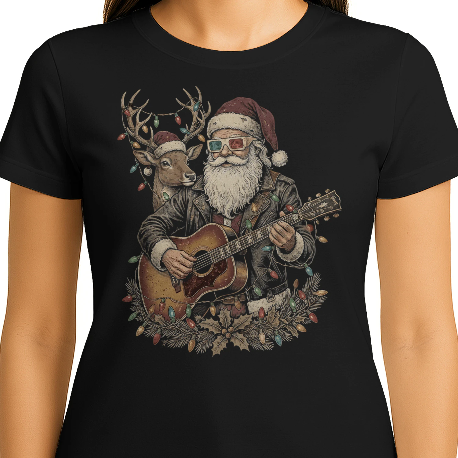 Christmas Guitar Acoustic Reindeer
