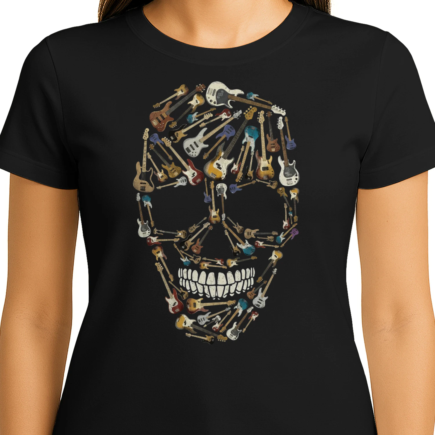 Halloween Bass Bass Guitar Mosaic Skull Tee