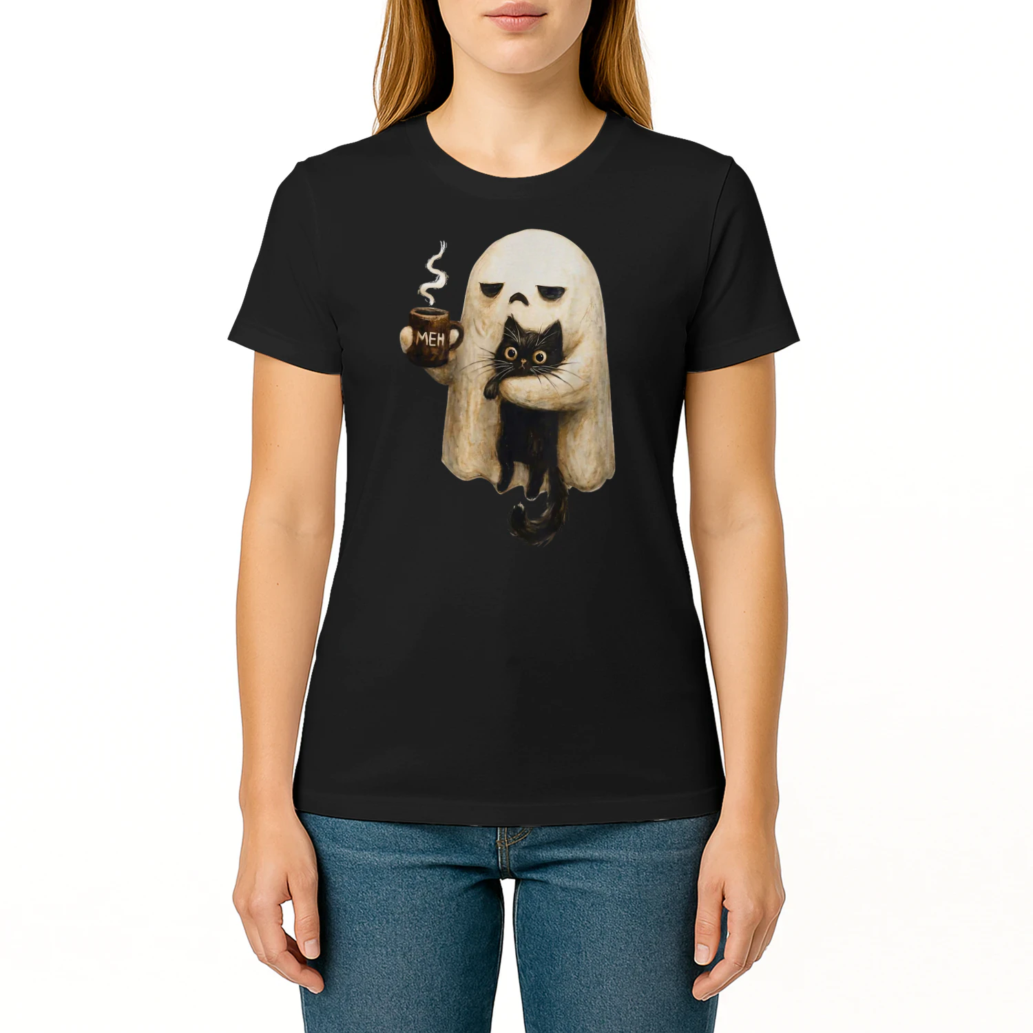 Cozy Ghost Black Cat Coffee Halloween 