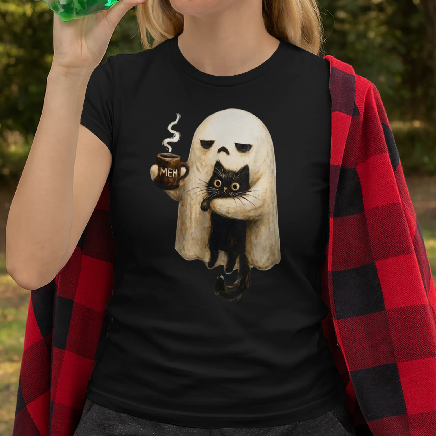 Cozy Ghost Black Cat Coffee Halloween 
