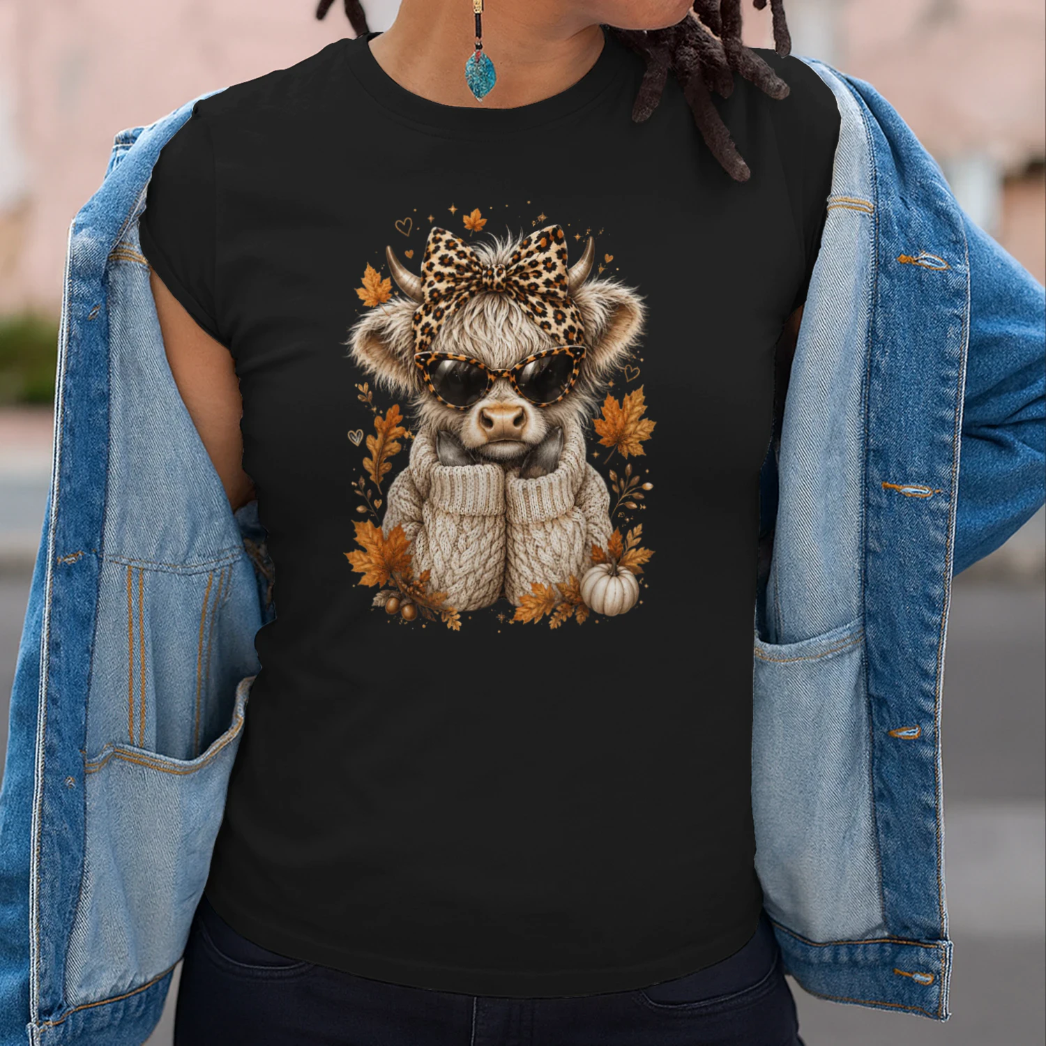 Fall Highland Cow Leopard Bow Autumn 