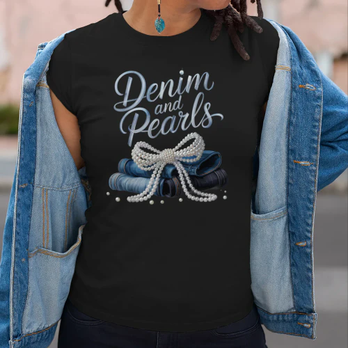 Denim and Pearls Bow