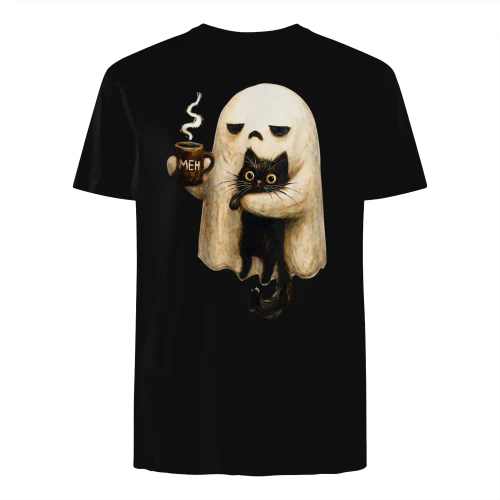 Ghost Black Cat Coffee Funny Halloween 