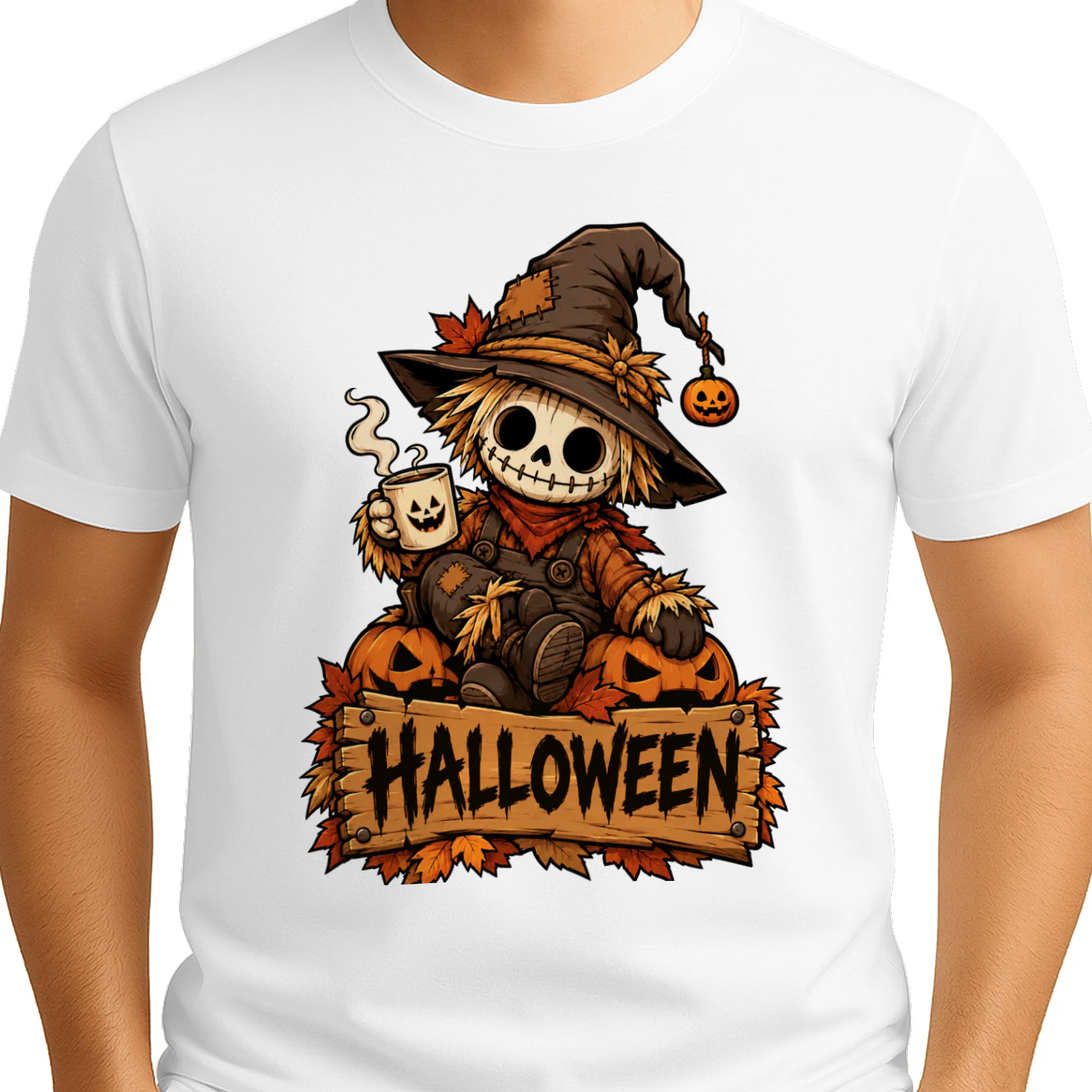 Cute Scarecrow & Pumpkins – Halloween T-Shirt