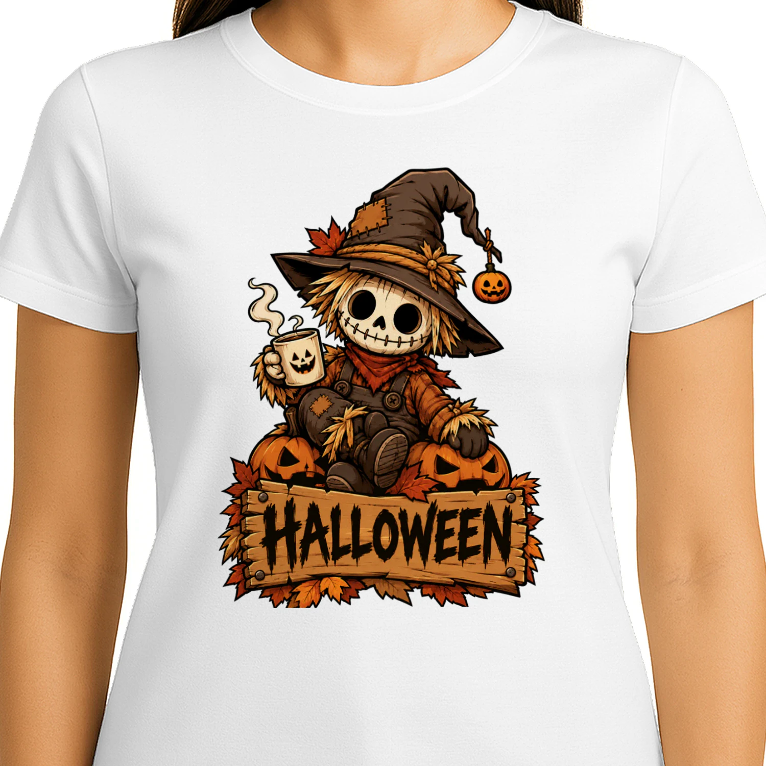 Cute Scarecrow & Pumpkins – Halloween T-Shirt