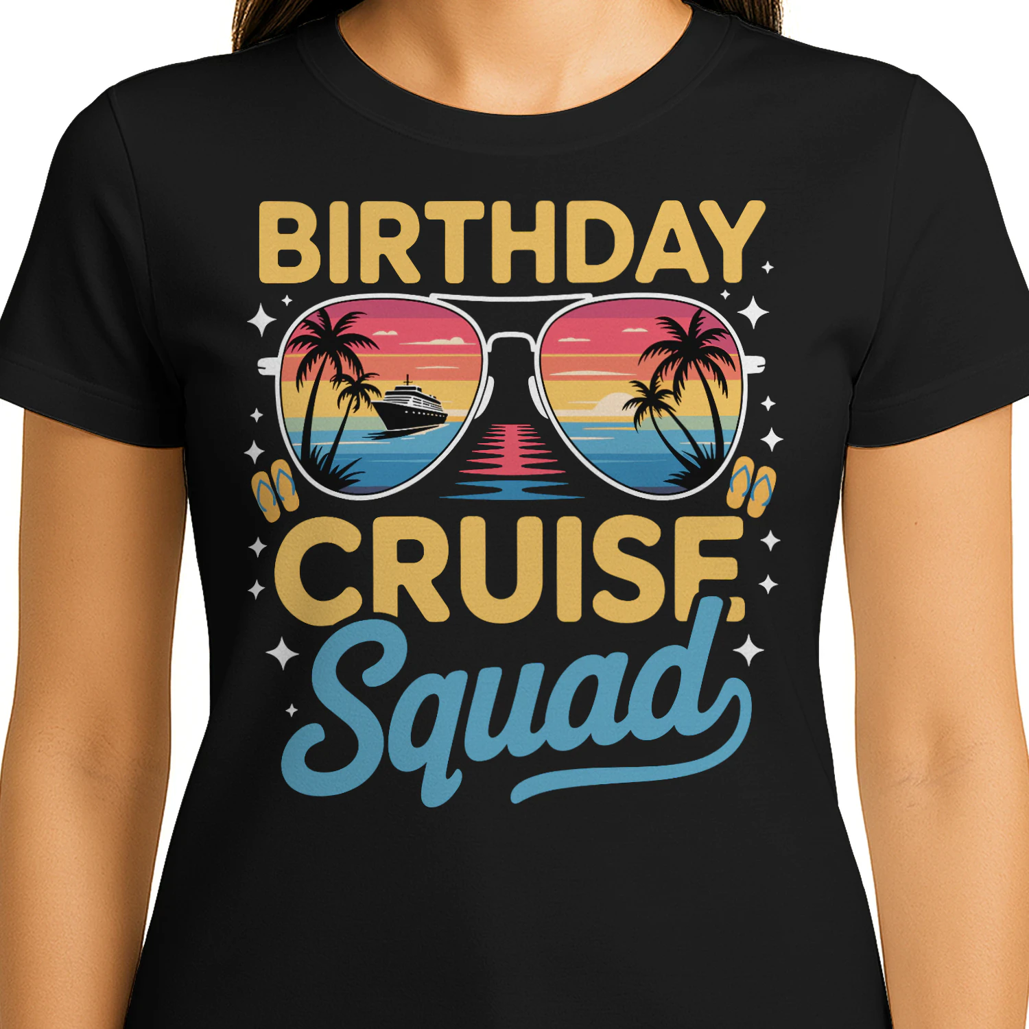 Birthday Cruise Squad Shirt | Tropical Aviator Sunglasses Vacation Apparel